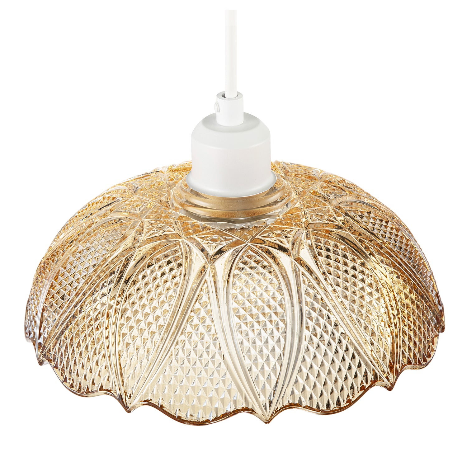 Vintage Amber Tinted Cut Glass Pendant Light Shade with Scalloped Edge Image 3