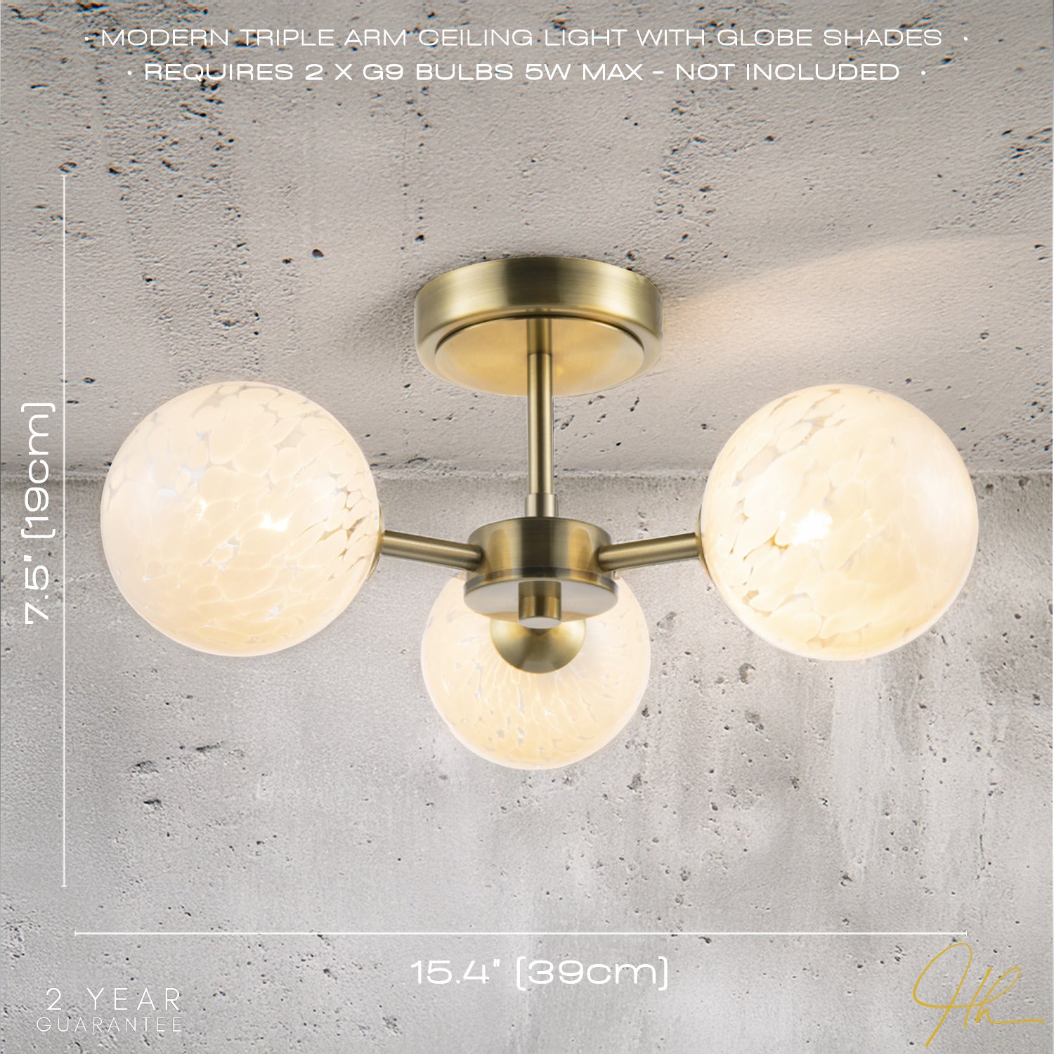 Designer Antique Brass Ceiling Light with White Confetti Snowflake Glass Shades Image 6