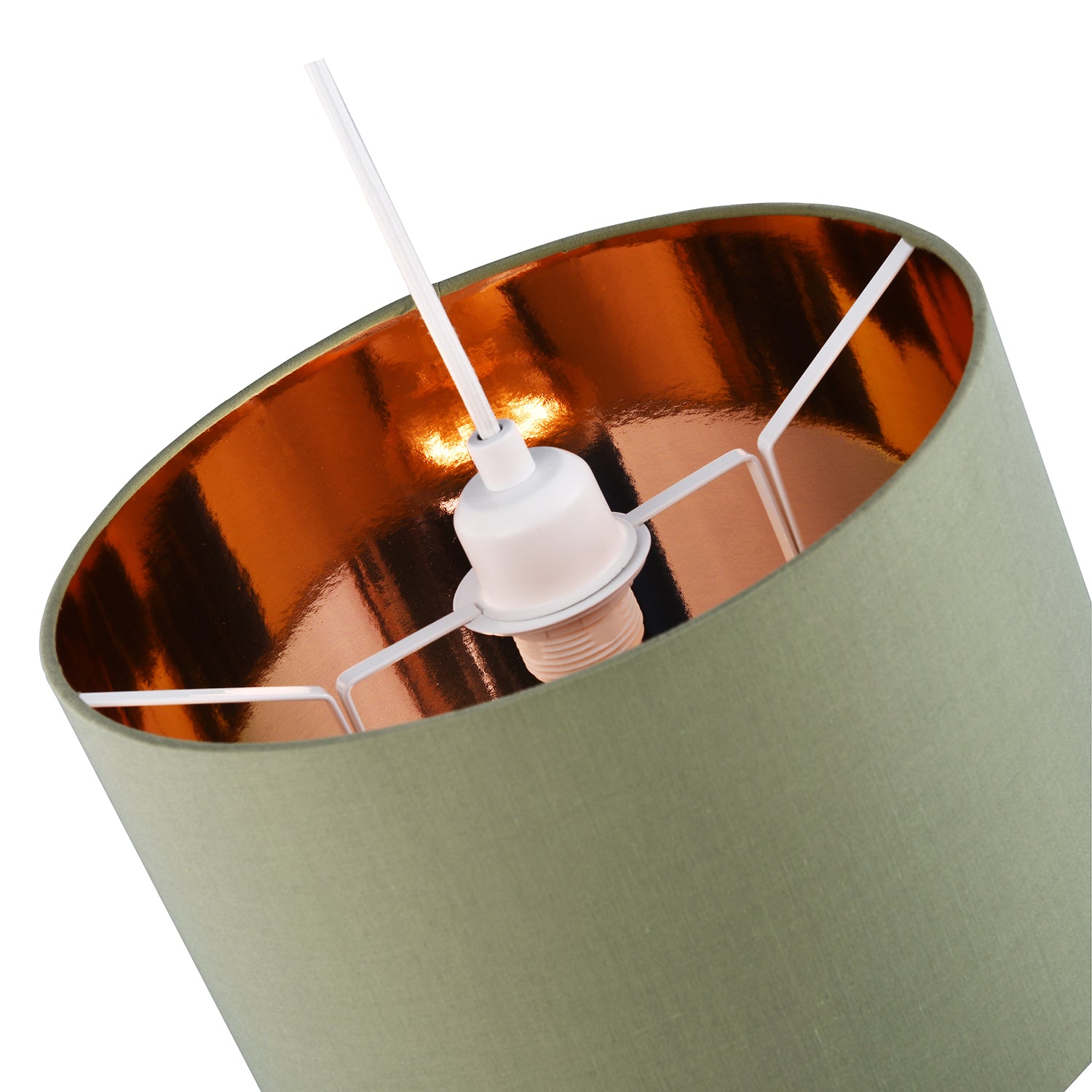 Contemporary Olive Cotton 12" Table/Pendant Lamp Shade with Shiny Copper Inner Image 3