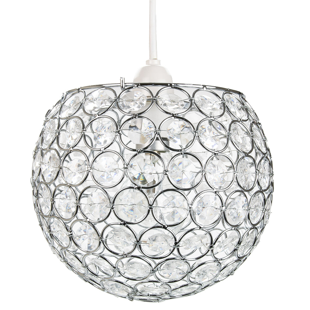 Modern Round Globe Easy Fit Pendant Shade with Small Transparent Acrylic Beads Image 1