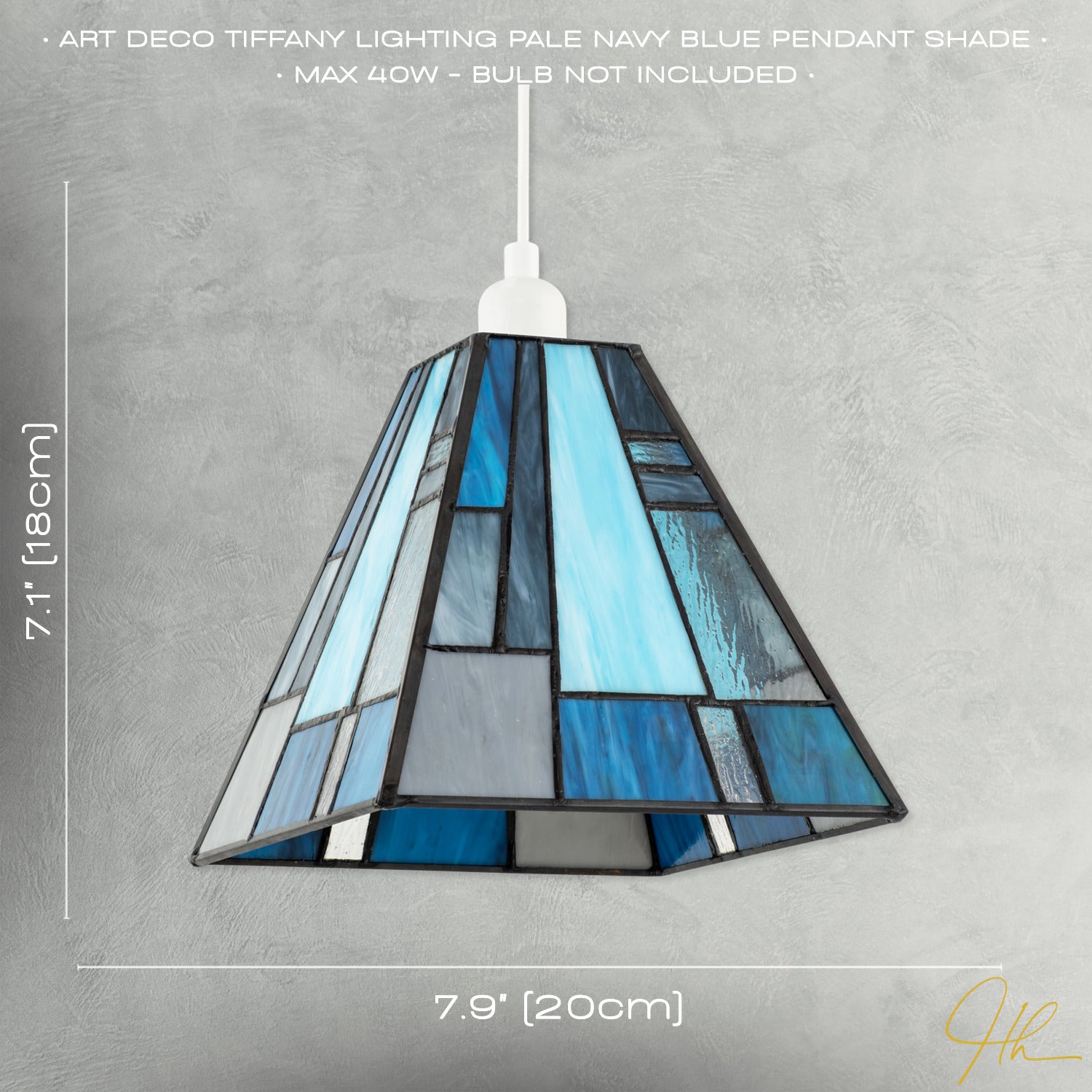 Art Deco Tiffany Pendant Lighting Shade with Pale and Navy Blue Panels Image 7