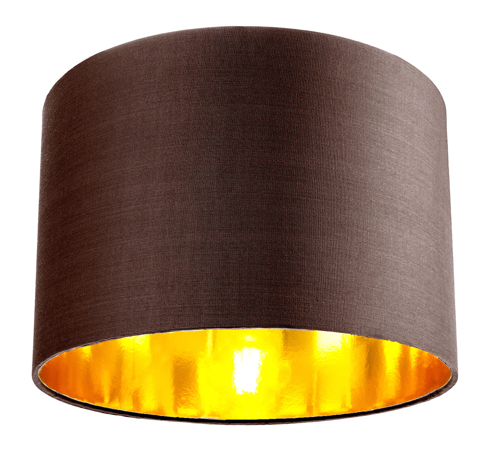 Contemporary Brown Cotton 12" Table/Pendant Lamp Shade with Shiny Copper Inner Image 1