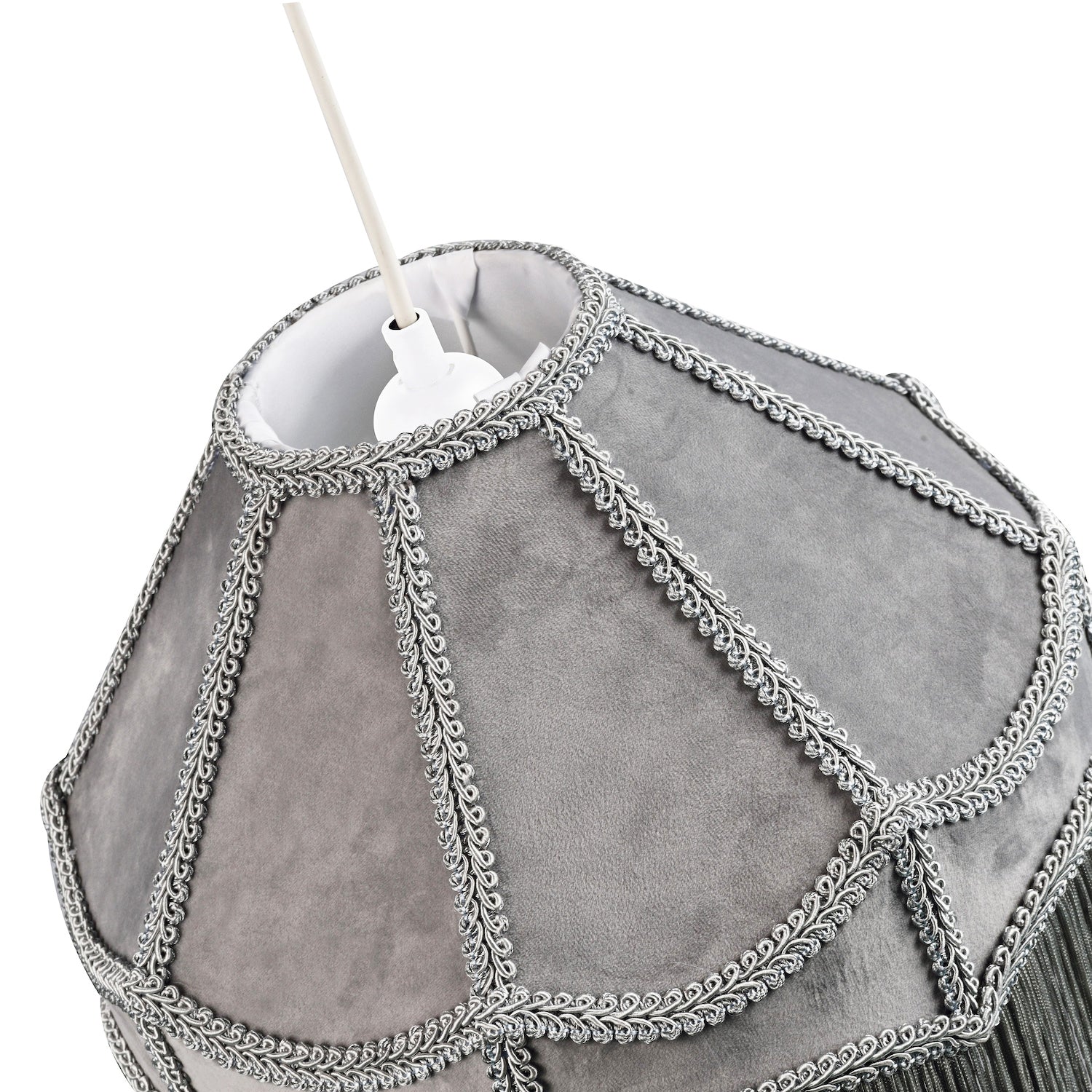 Traditional Victorian Empire Lampshade in Soft Dove Grey Velvet with Tassels Image 5