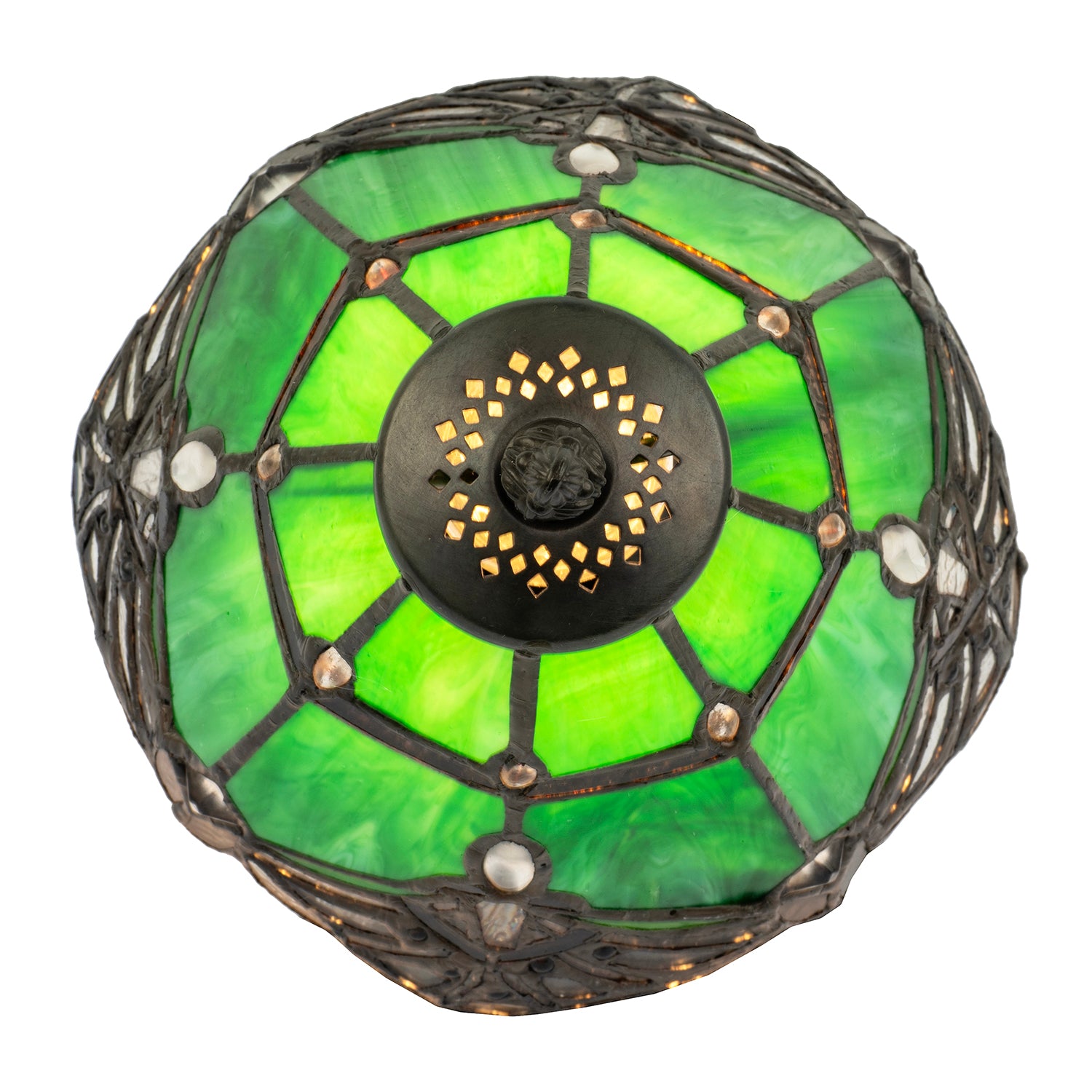 Quirky and Petite Green Stained Glass Tiffany Lamp with Clear Beads Image 5