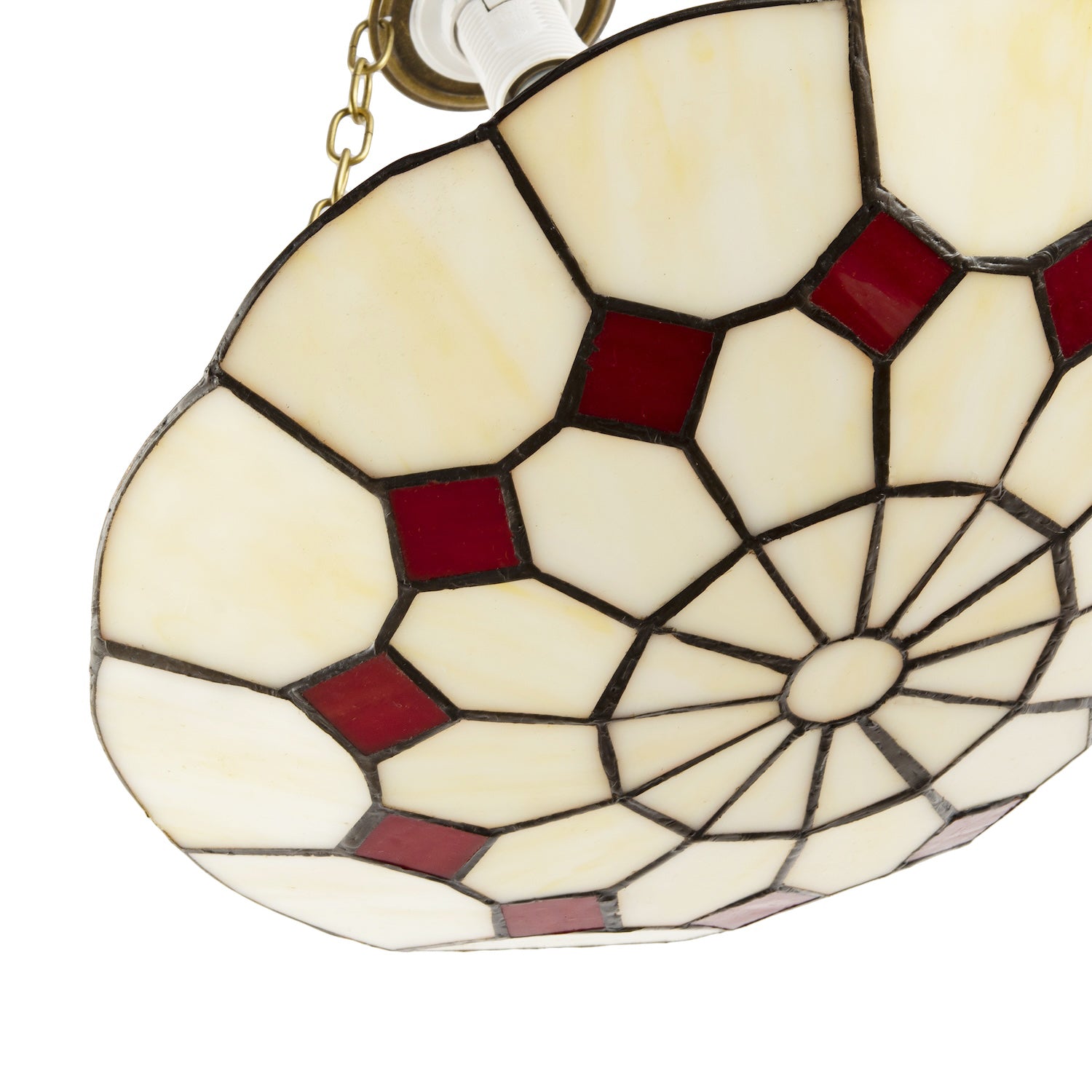 Classic Amber Stained Glass Tiffany Pendant Lighting Shade with Red Diamonds Image 4