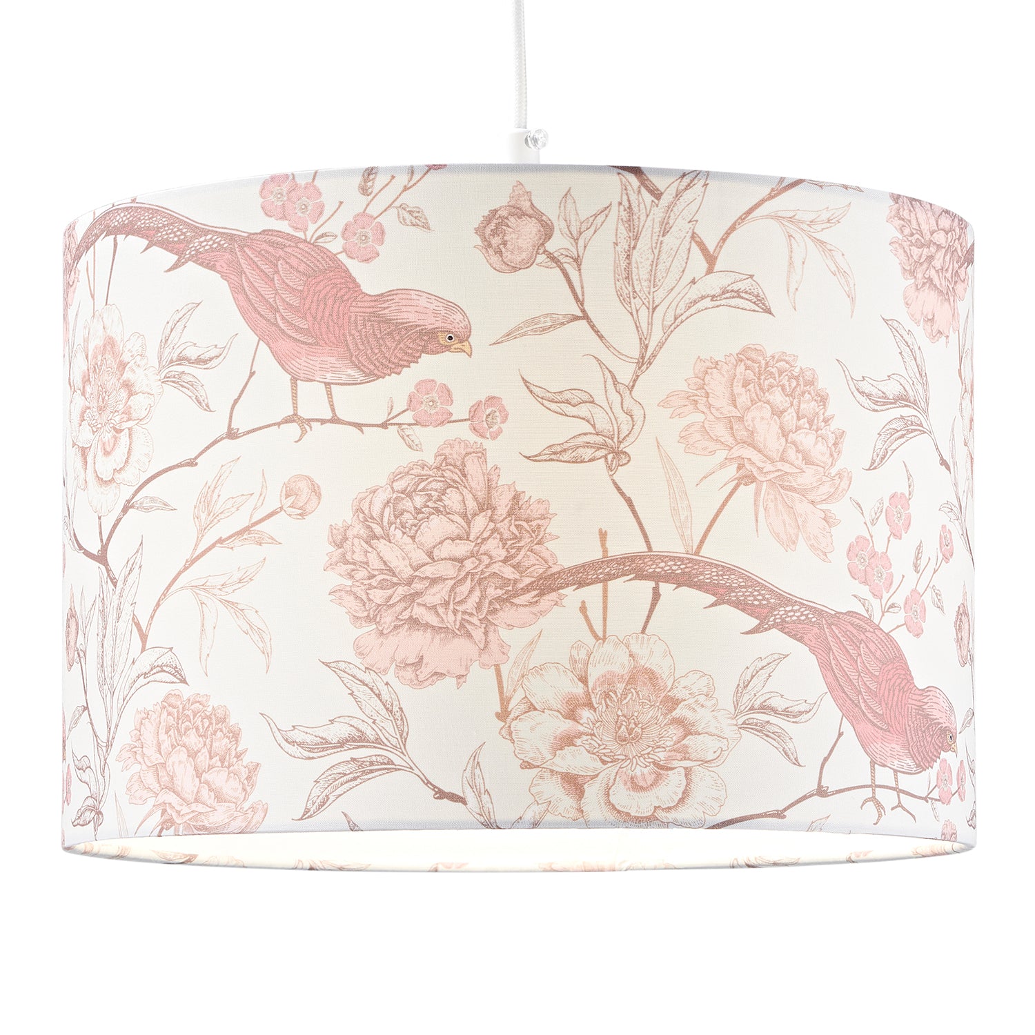 Traditional Cotton Lamp Shade with Pink Long Tailed Birds and Floral Decor Image 8