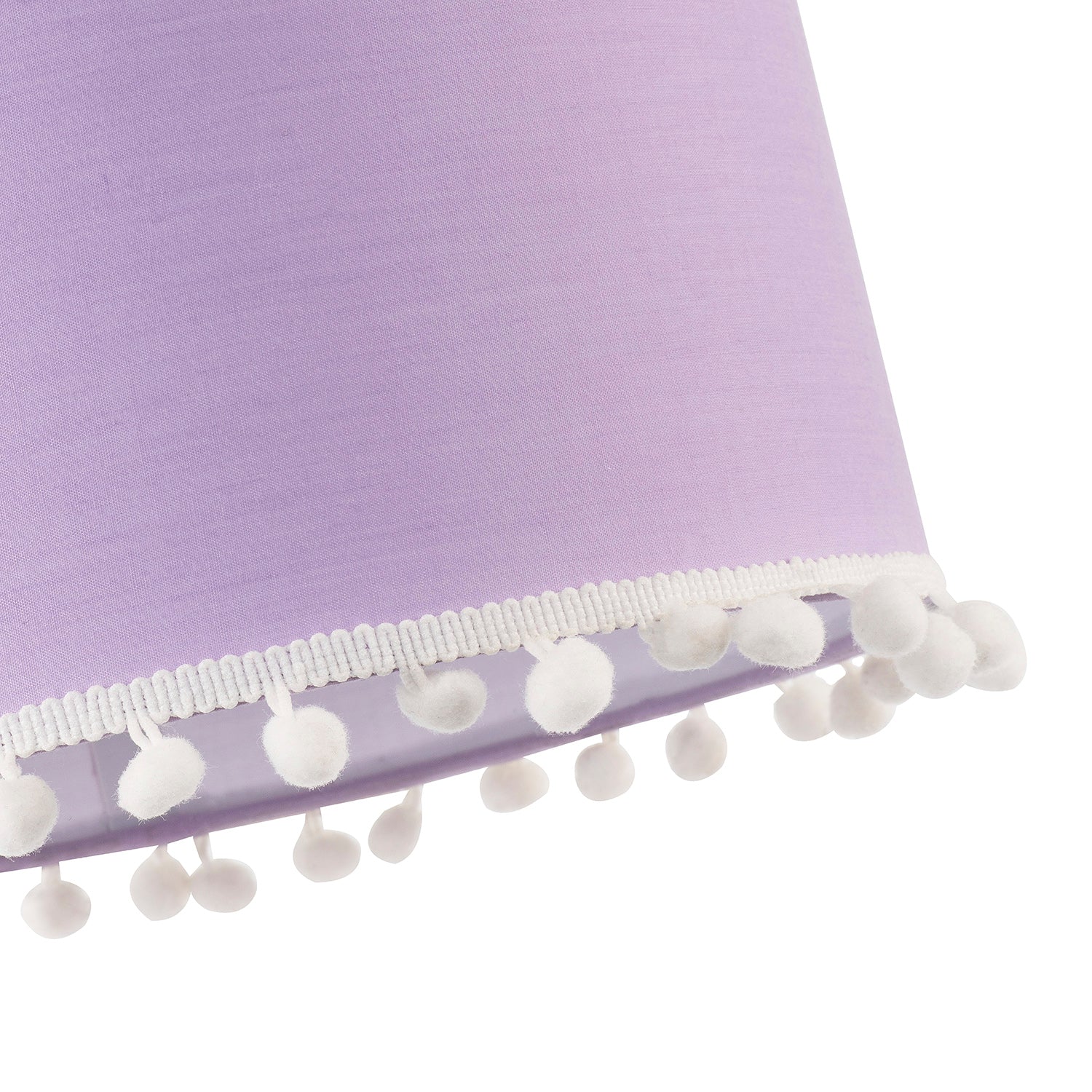 Cute and Modern Lilac Cotton 10" Lamp Shade with White Woolly Pom Poms Image 3