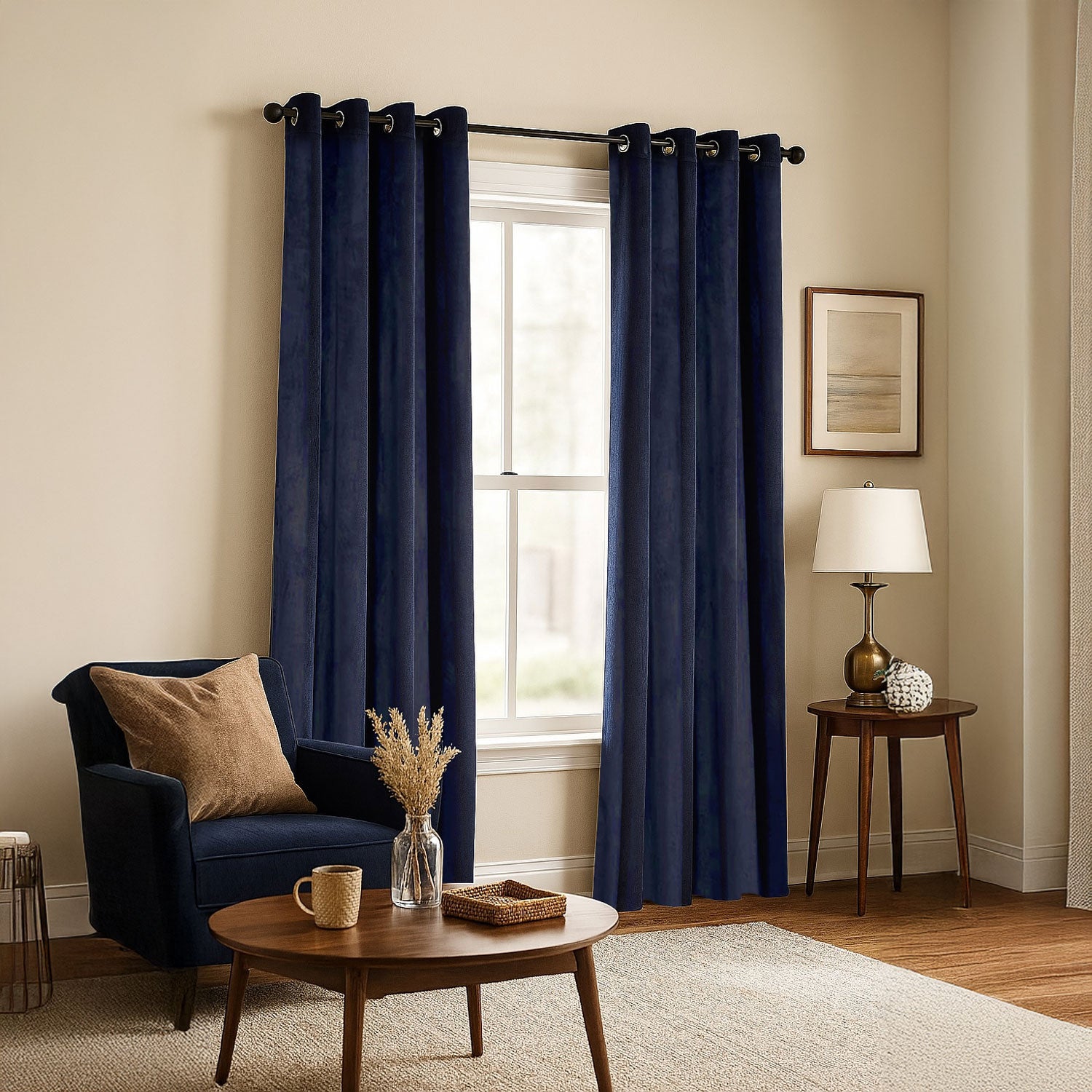Midnight Blue Velvet Blackout Eyelet Curtains - 46x54 Inch Drop - Pair Image 6