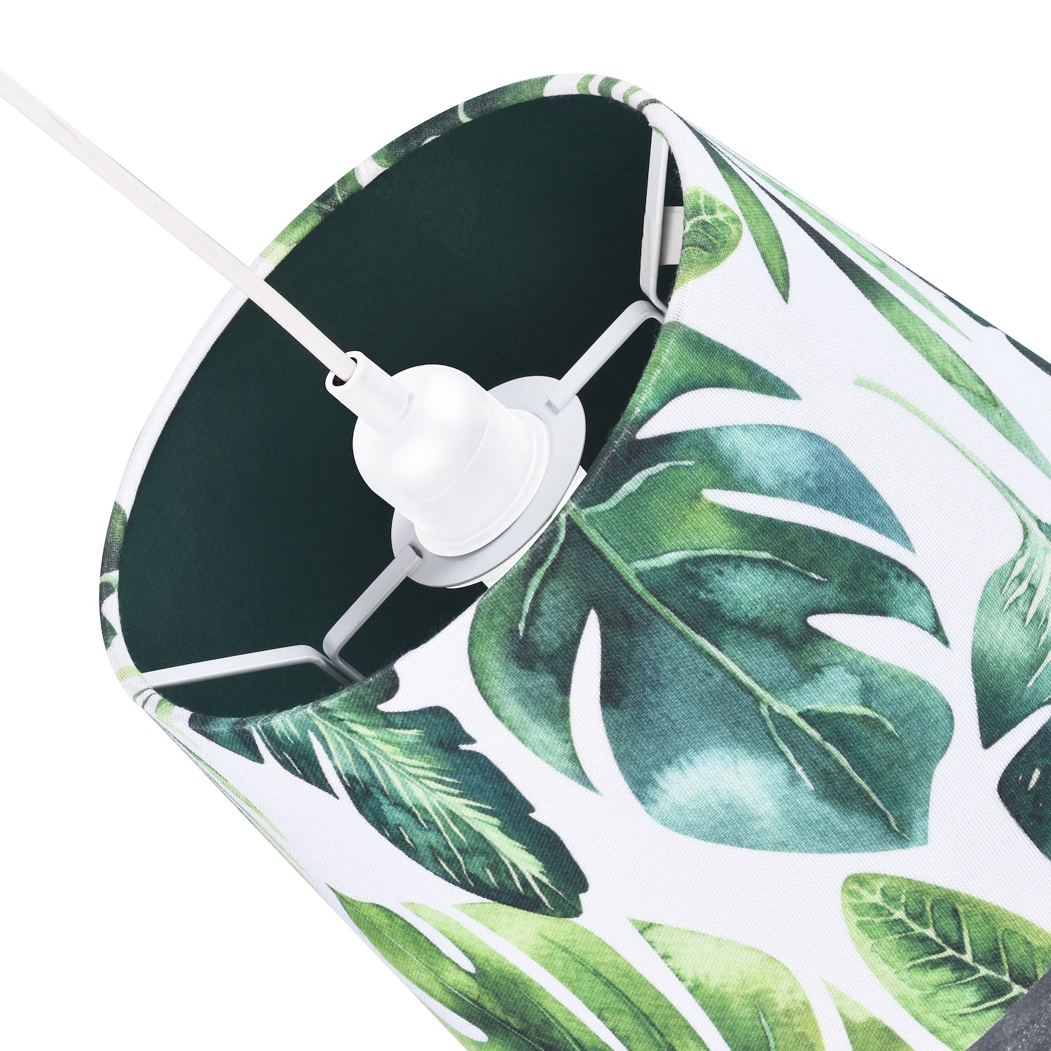 Palm Leaf Themed 25cm Drum Lampshade in Green and White Linen Fabric with Lining Image 4