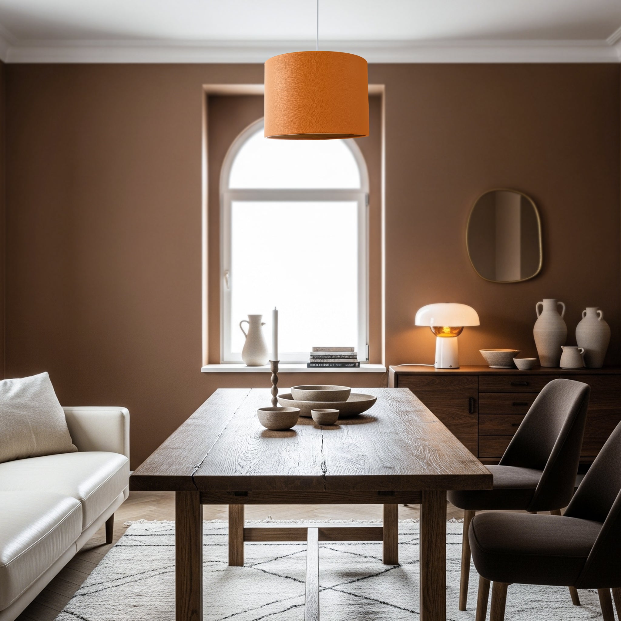 Classic Dark Mustard Faux Leather Lamp Shade with Inner Cotton Lining Image 6