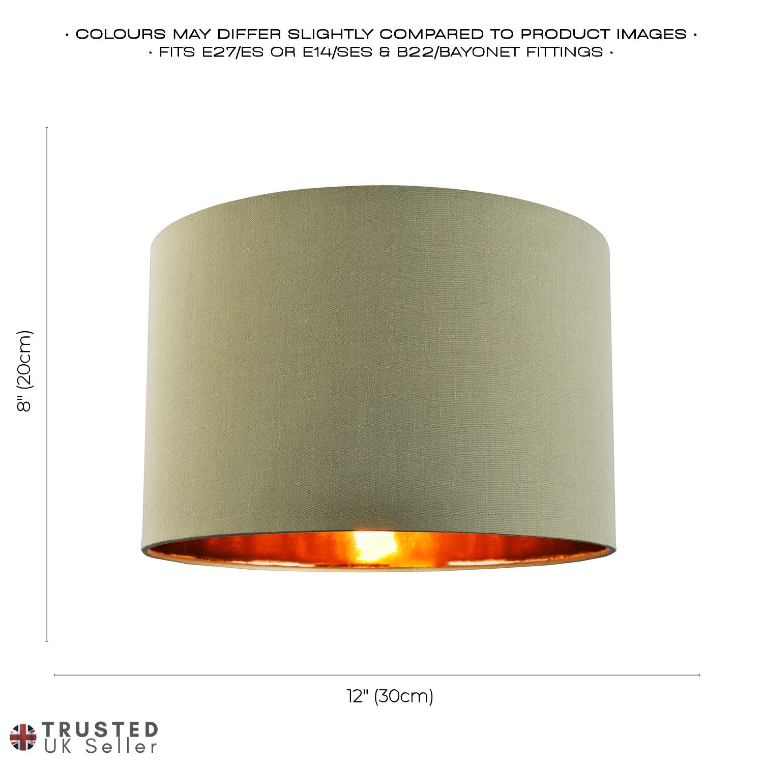 Contemporary Olive Cotton 12" Table/Pendant Lamp Shade with Shiny Copper Inner Image 7