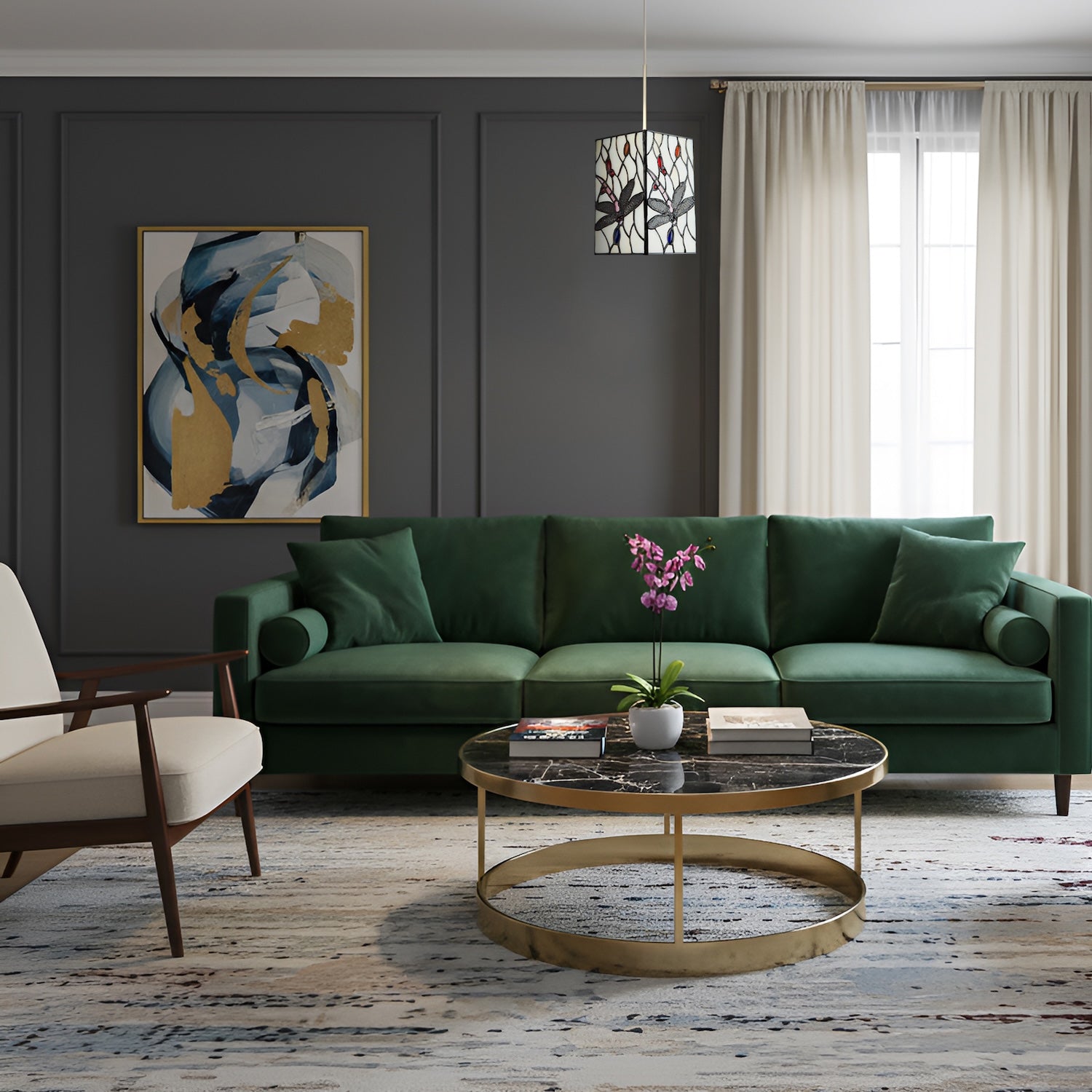 White Stained Glass Dragonfly Rectangular Tiffany Pendant Light Shade Image 6