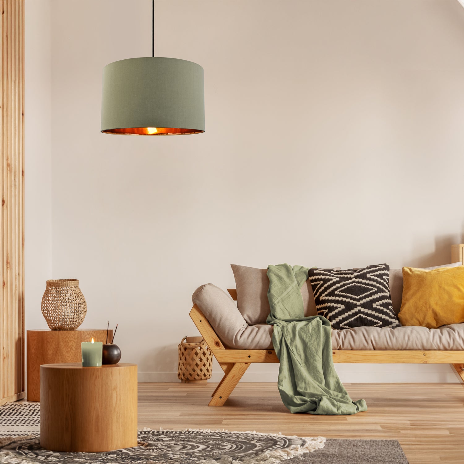 Olive Green Cotton 20" Floor/Pendant Lampshade with Shiny Copper Inner Image 7