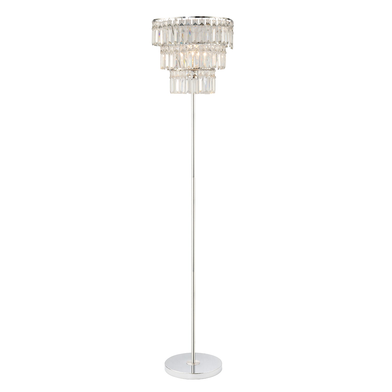 Modern Chrome Floor Lamp with Clear Acrylic Decor Three Tier Waterfall Design Image 2