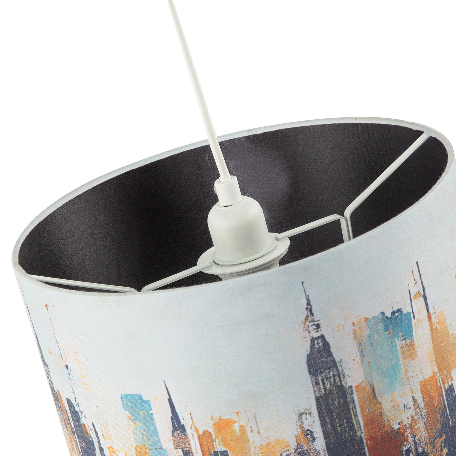 Grunge Style City Scape Cotton Fabric Lamp Shade in Black and Orange Image 4