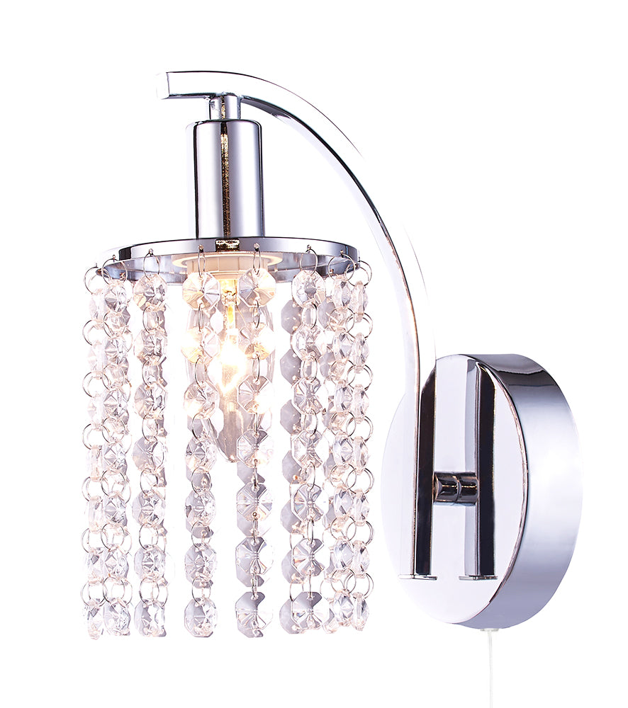 Modern Pull Switched Chrome Plated Wall Light Fitting with Crystal Glass Beads Image 3