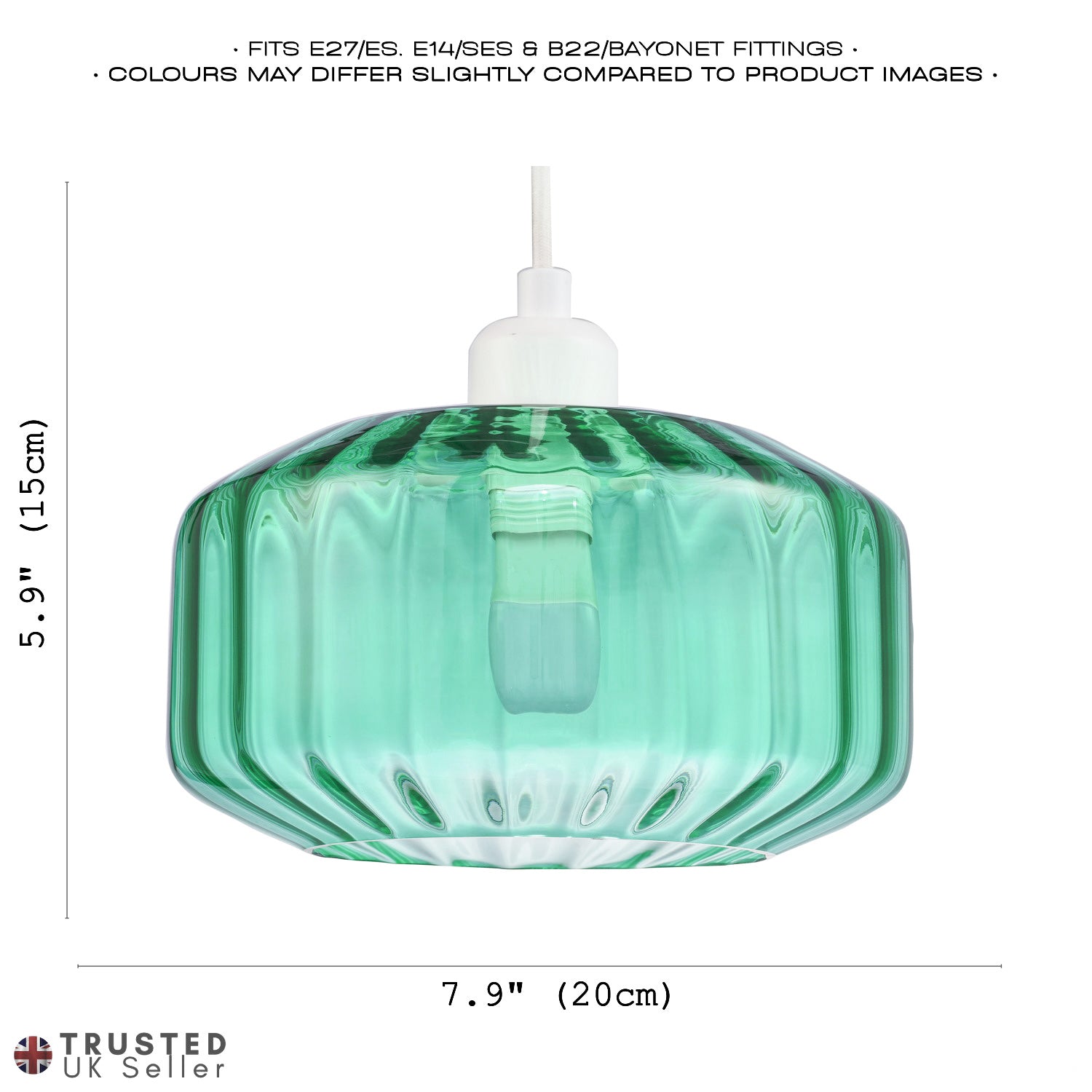 Modern Emerald Green Ribbed Glass Non Electric Pendant Shade with Flat Style Image 6