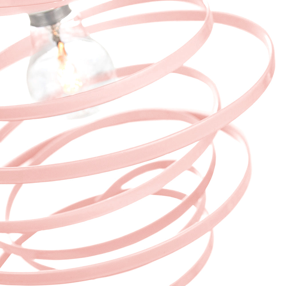 Contemporary Pink Gloss Metal Double Ribbon Spiral Swirl Ceiling Light Pendant Image 2