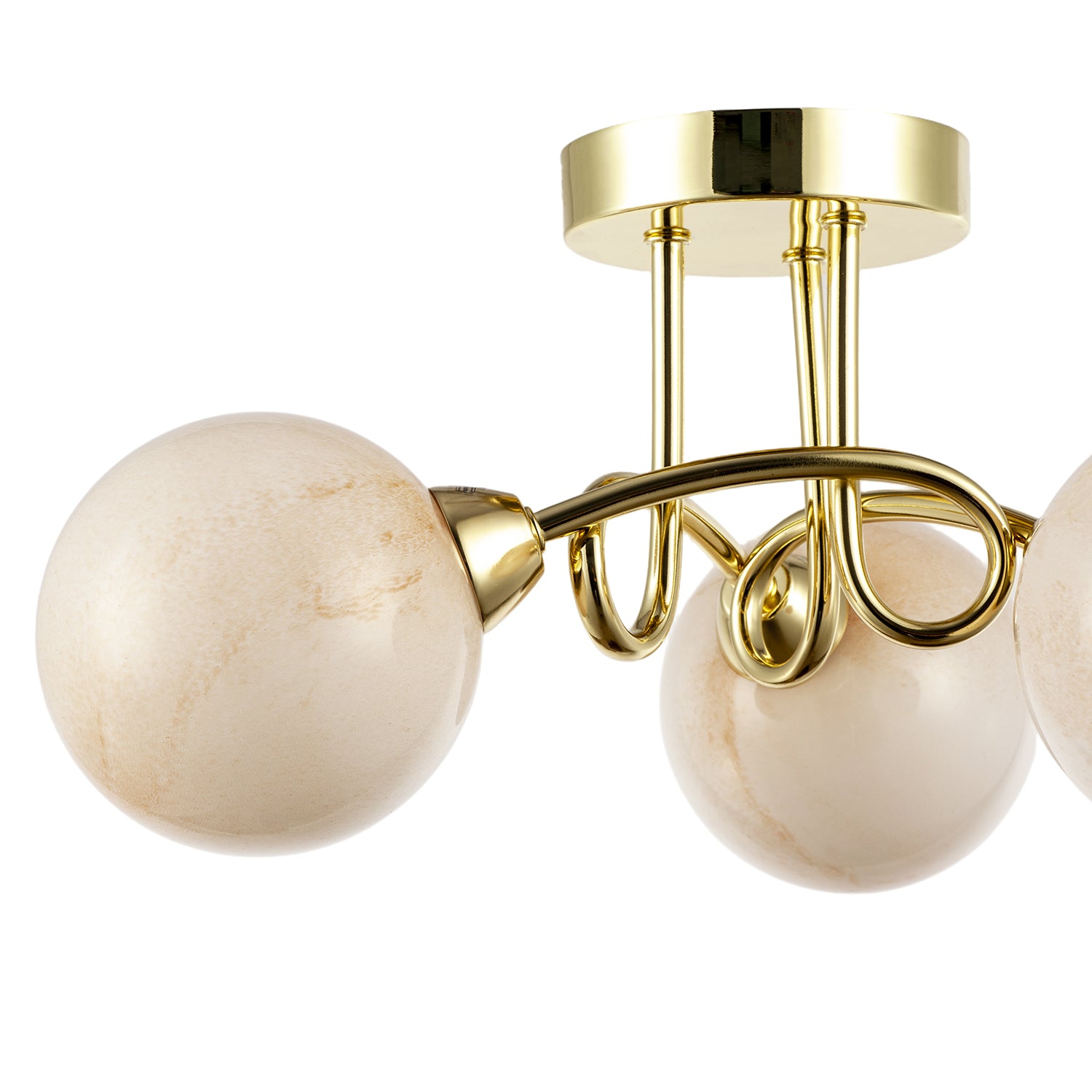 Modern Polished Gold Ceiling Light with Amber Marble Glass Shades Image 4