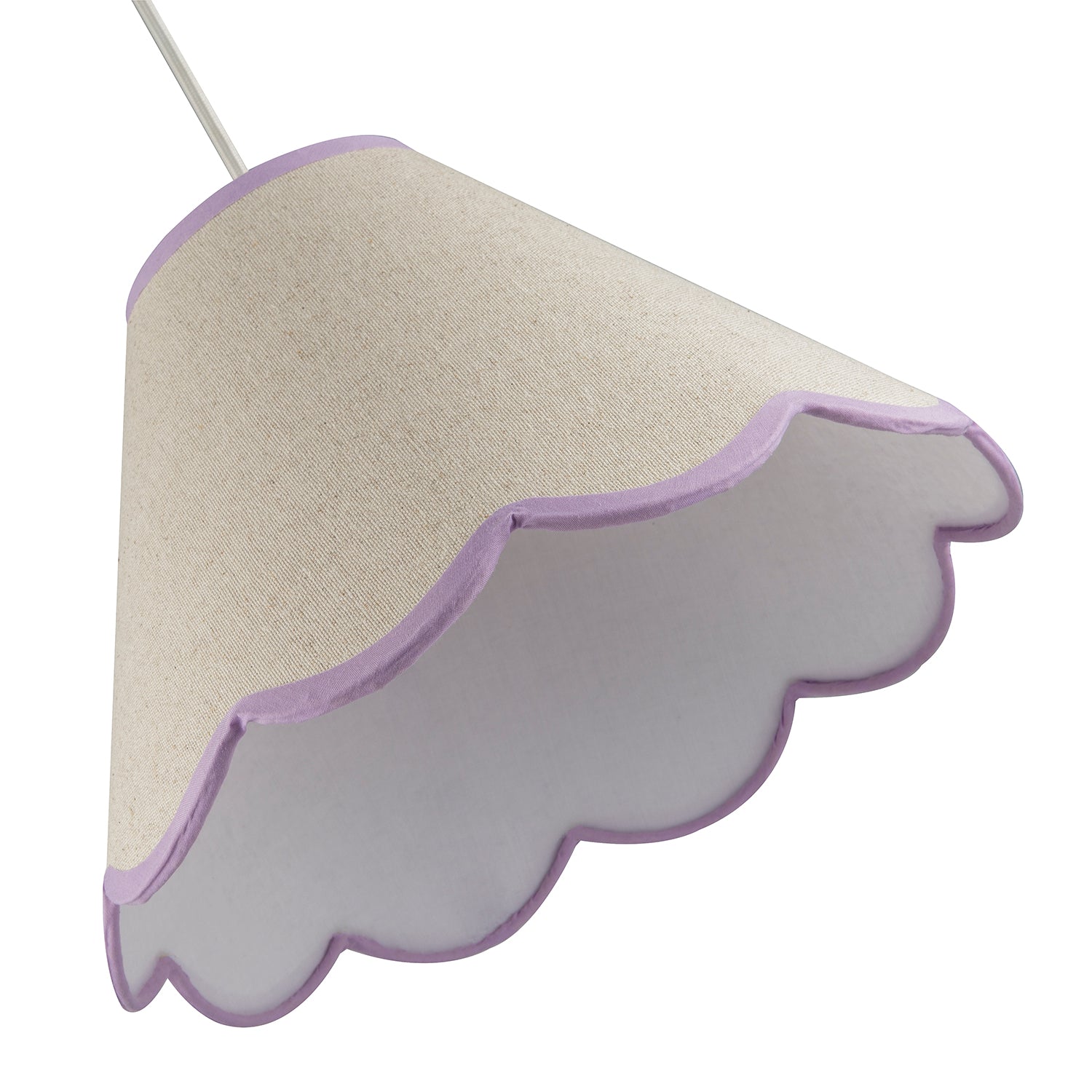 Scallop Edge Natural Textured Linen Coolie Lamp Shade with Lilac Trims Image 5