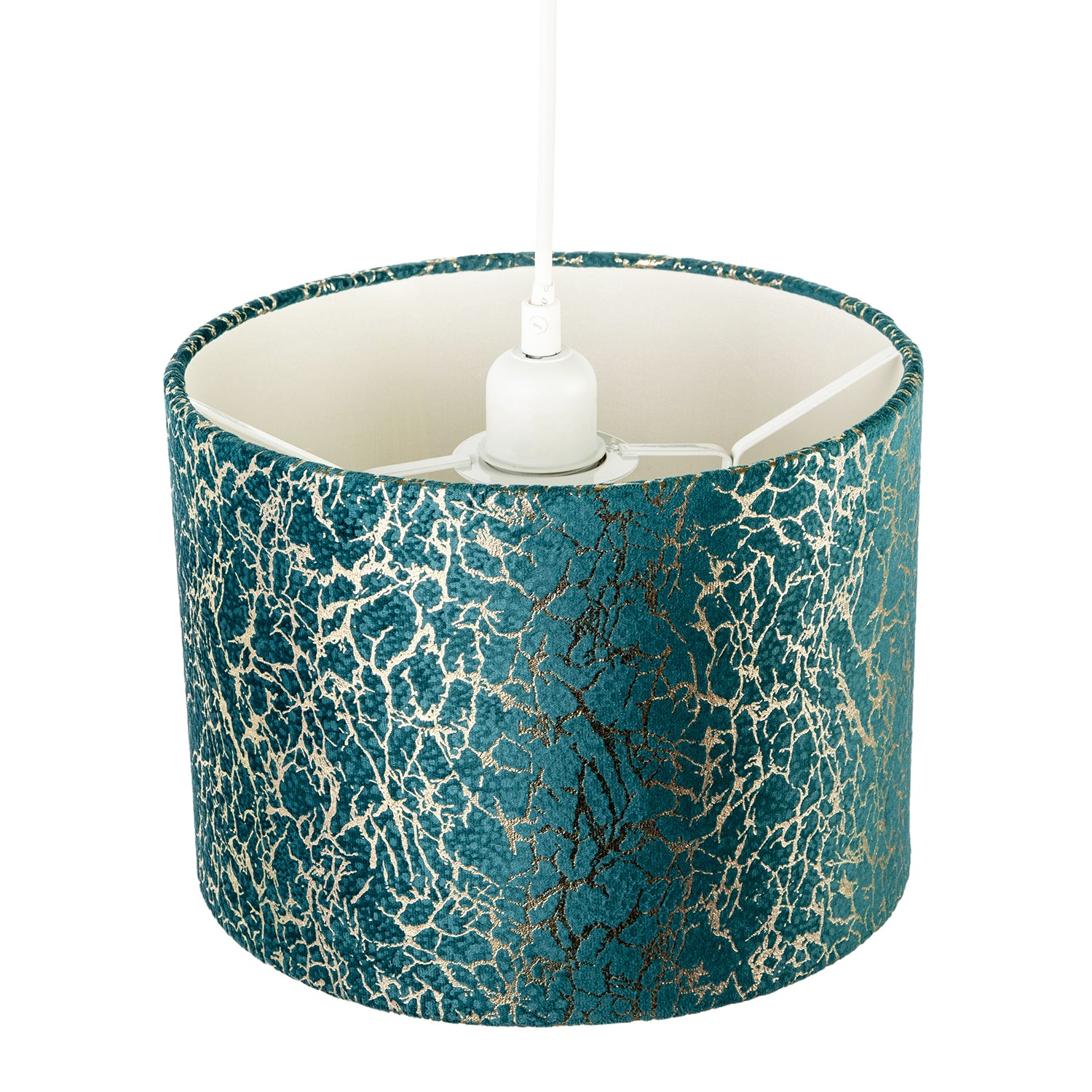 Emerald Green Teal Blend Velvet Fabric Lamp Shade with Shiny Gold Foil Image 3