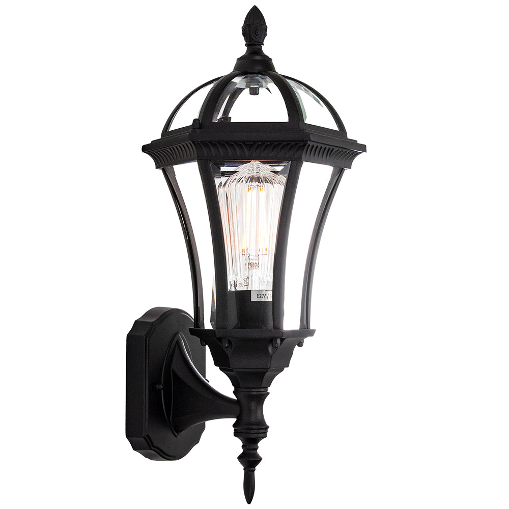 Traditional Matt Black Exterior Lantern Wall Light Fitting Image 1