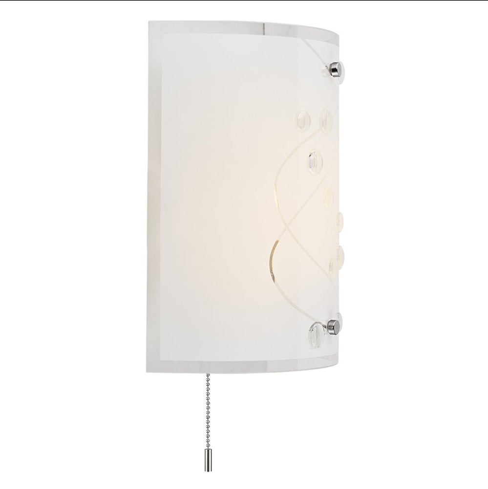 Contemporary White Glass and Clear Glass Beaded Wall Light with Pull Switch Image 2