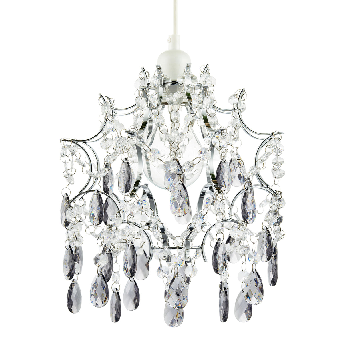 Elegant Chandelier Style Pendant Shade with Clear and Smoked Beads Image 1