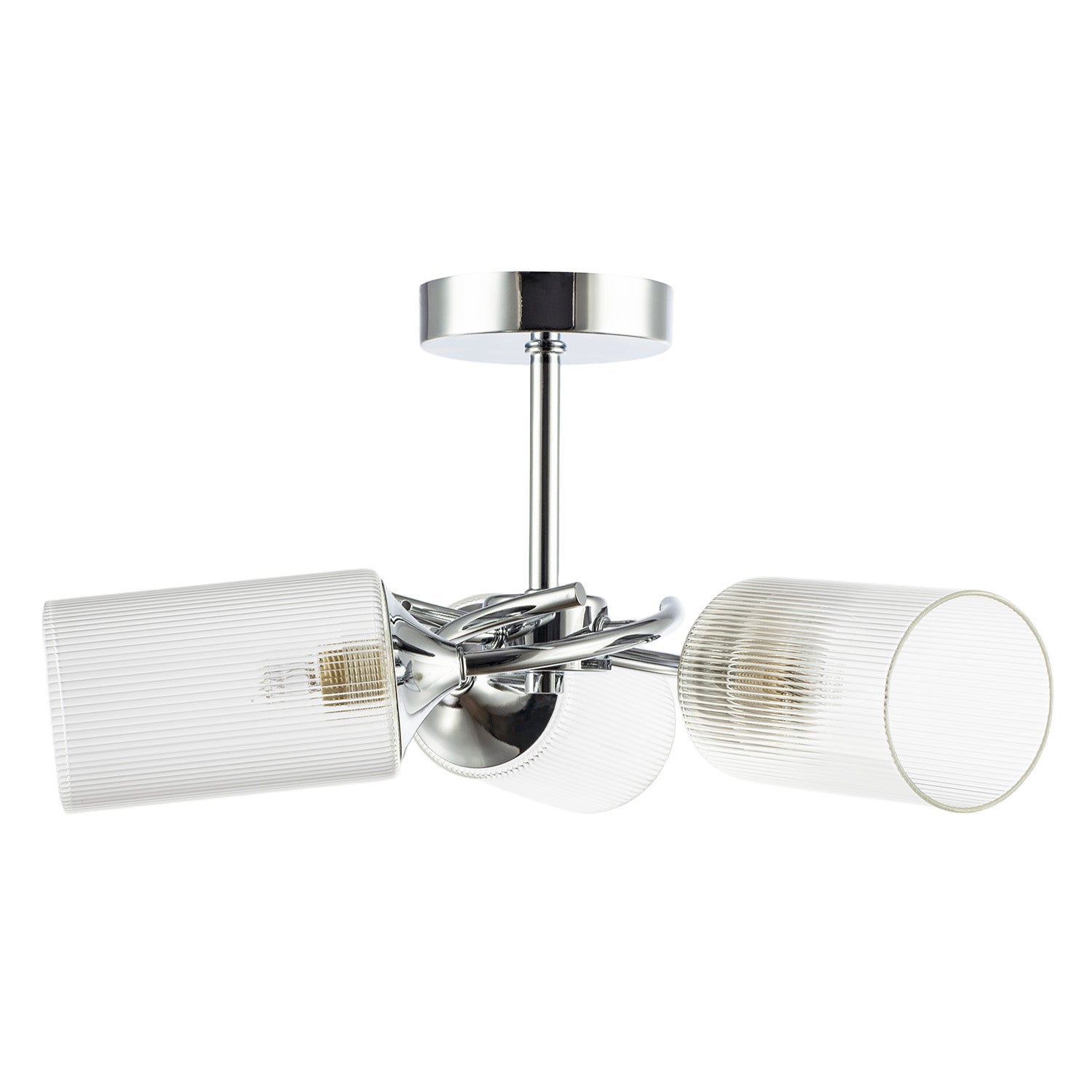 Modern Chrome Ceiling Light with Cylindrical Lined Clear Glass Shades Image 4