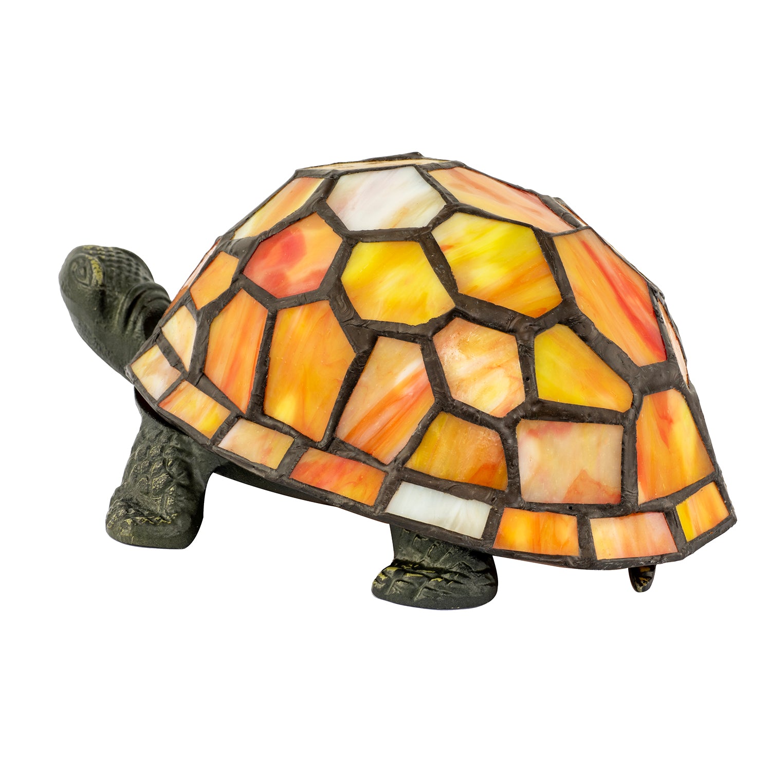 Quirky Orange and Amber Stained Glass Tiffany Tortoise Table Lamp Image 4