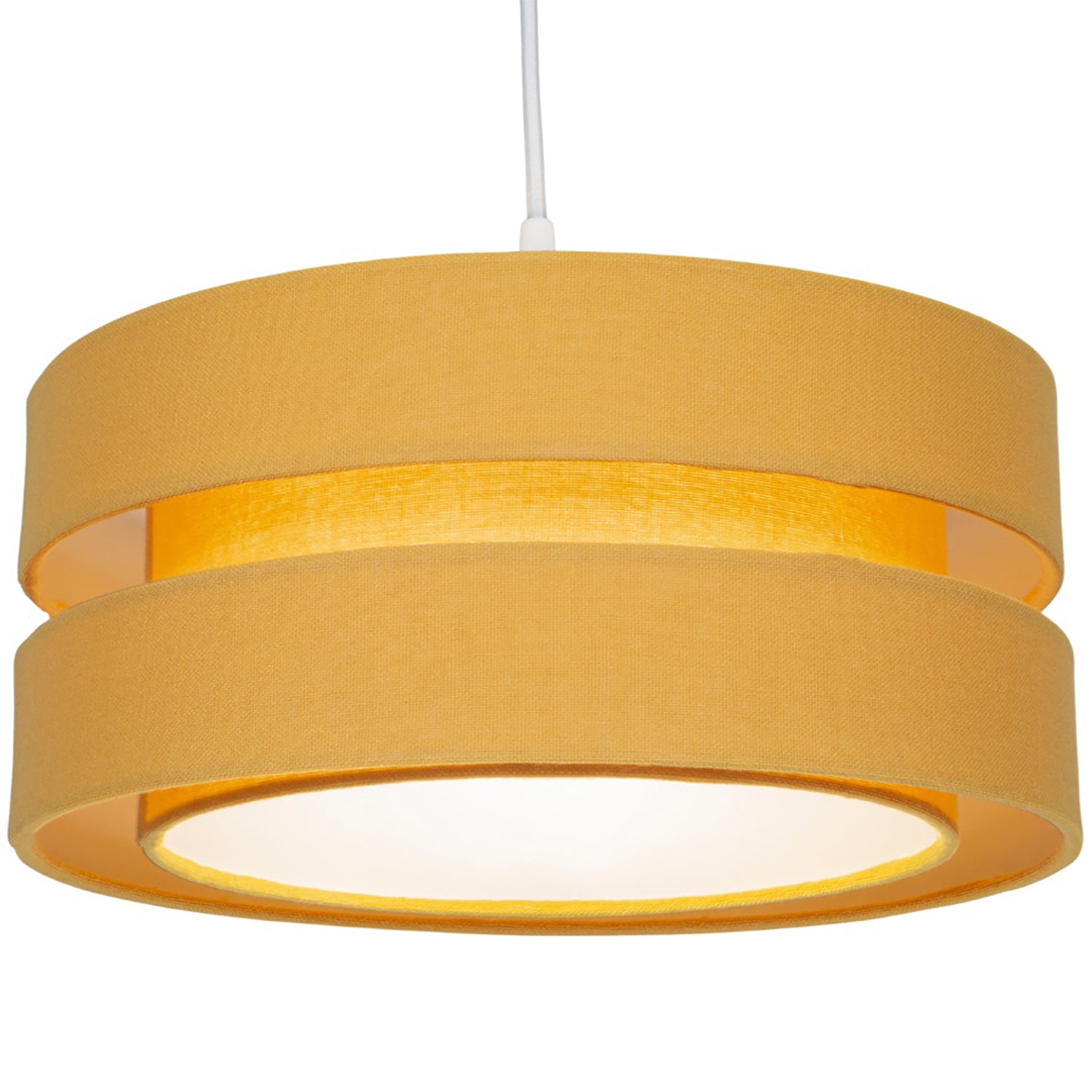 Contemporary 14" Ochre Linen Fabric Triple Tier Ceiling Pendant Lamp Shade Image 1