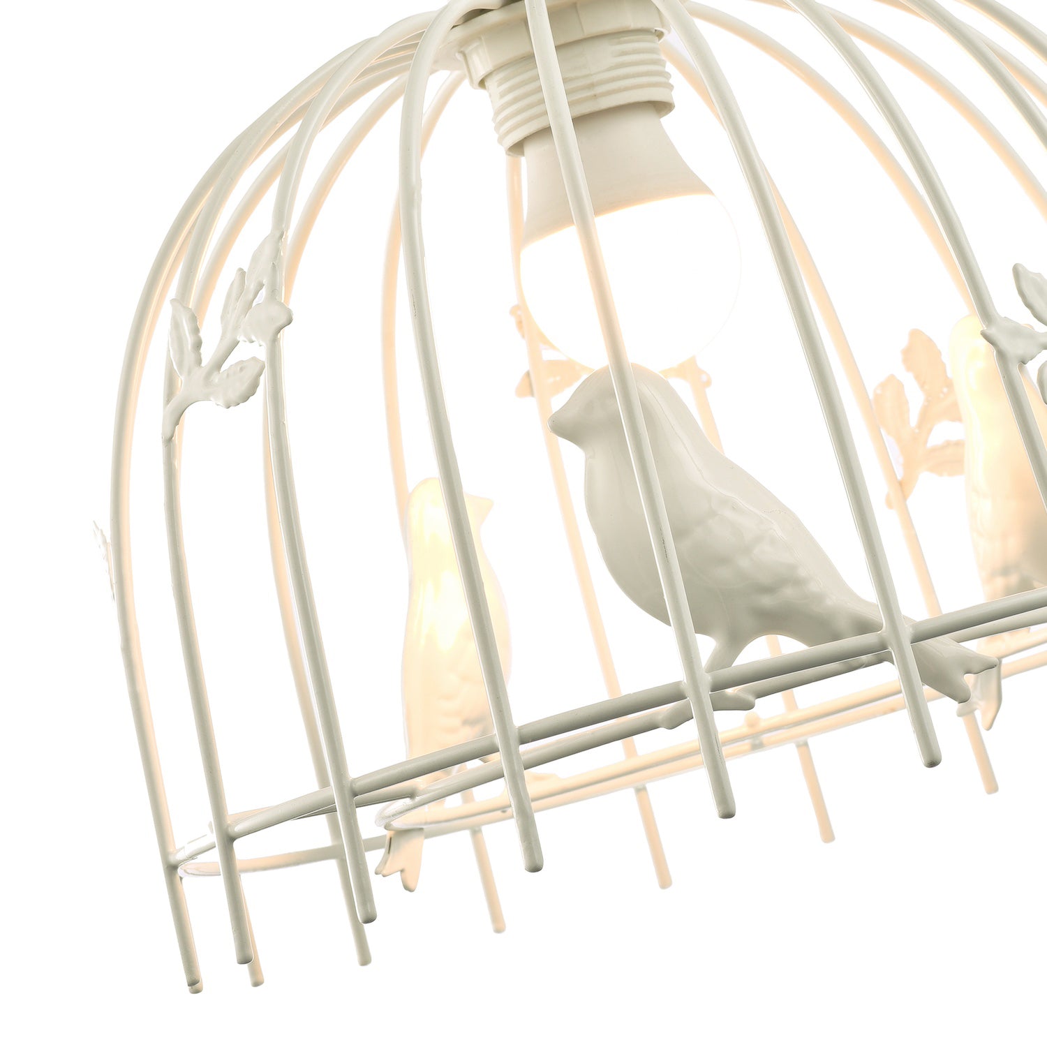 Birdcage Pendant Shade in White Gloss Metal with Birds and Leaves - Shabby Chic Image 3