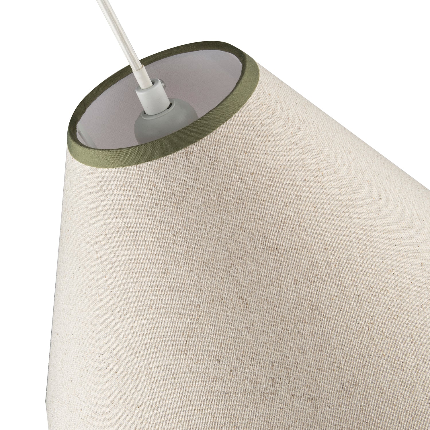 Scallop Edge Natural Textured Linen Coolie Lamp Shade with Olive Trims Image 3