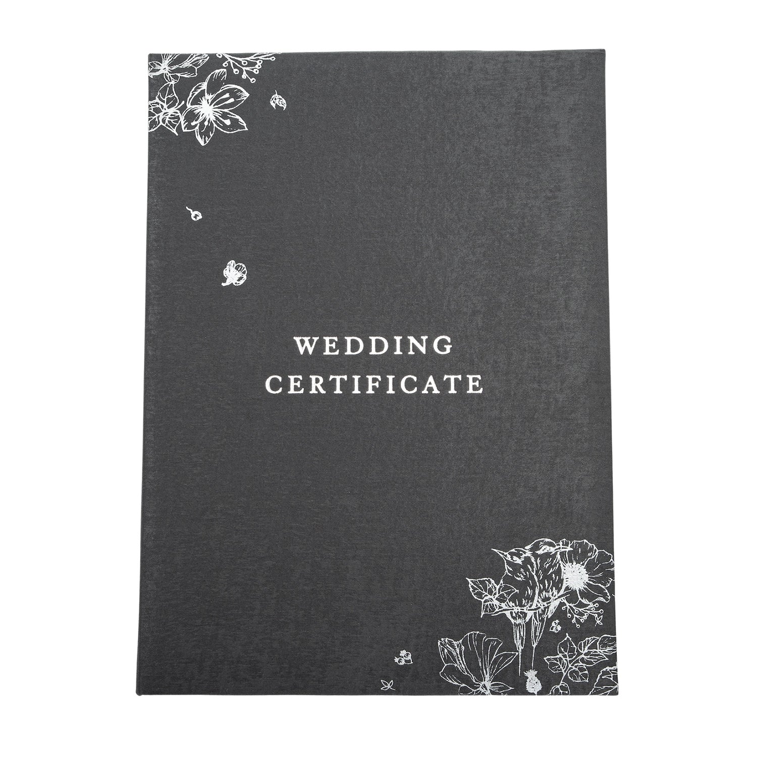 Beautiful Black Satin Fabric Wedding Certificate Holder with Silver Floral Decor Image 1