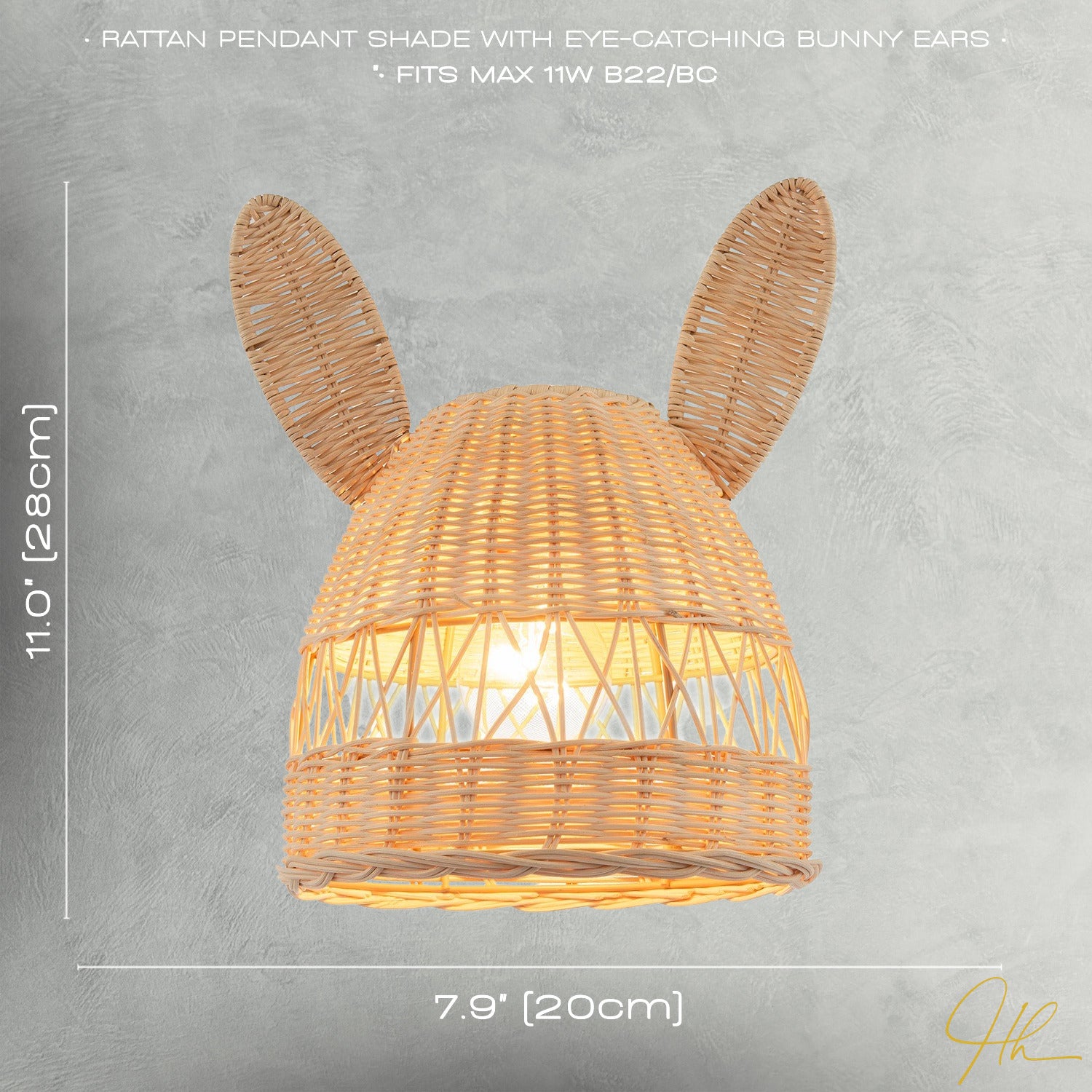 Natural Woven Rattan Childrens Pendant Lighting Shade with Bunny Ears Image 7