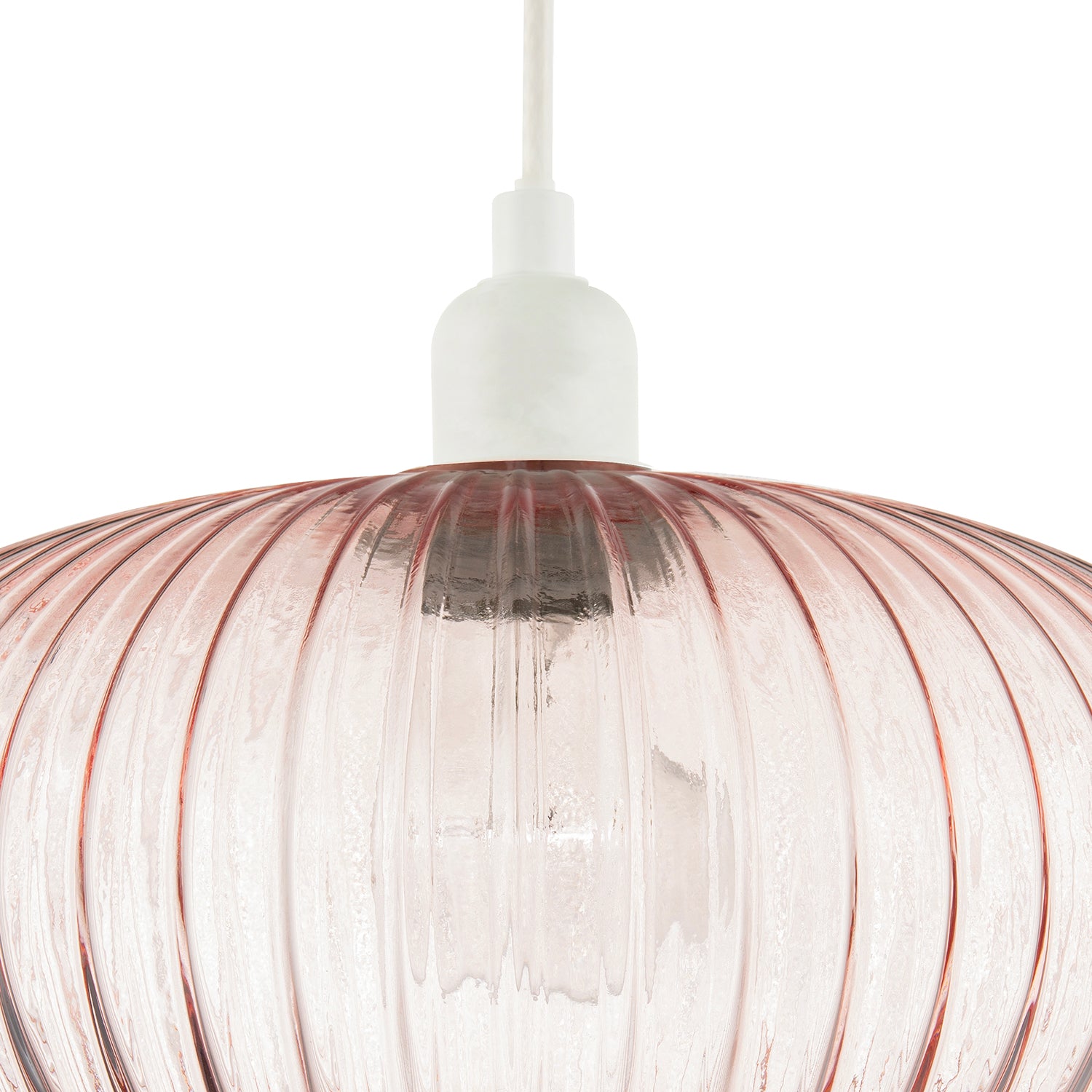 Modern Designer Soft Pink Line Ribbed Glass Oval Pendant Lamp Shade Image 5