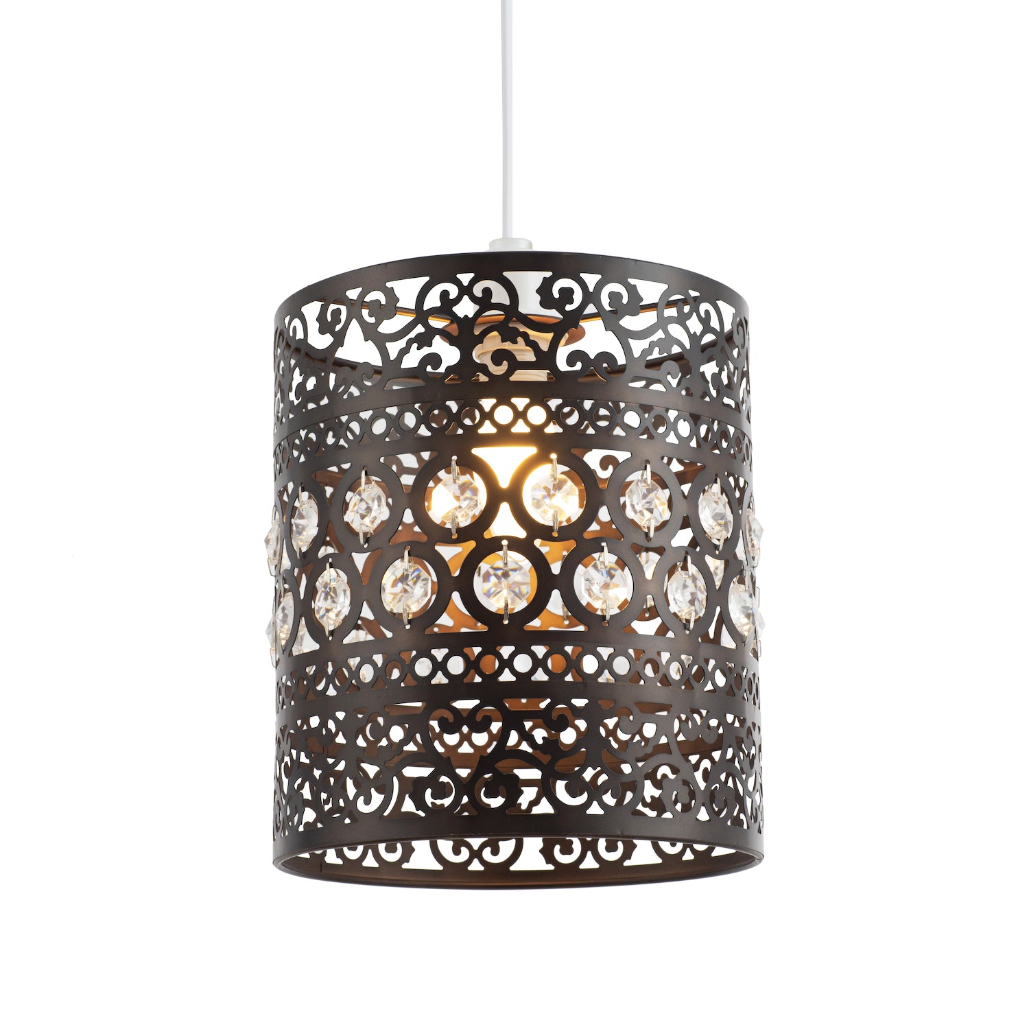 Traditional and Ornate Bronze Easy Fit Pendant Shade with Clear Acrylic Droplets Image 1