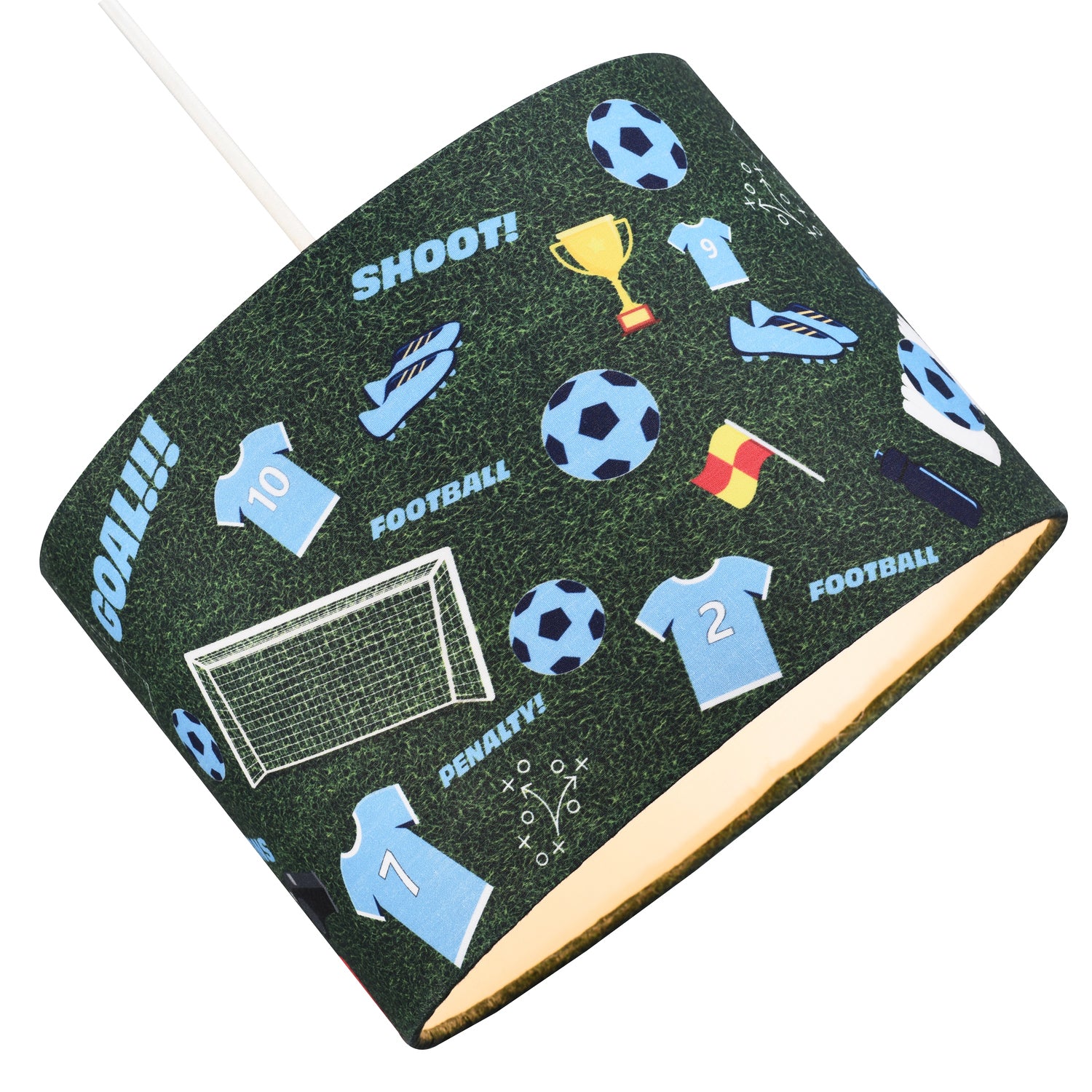 Sky Blue Themed Football Cotton Fabric Lamp Shade with Grass Background Image 2