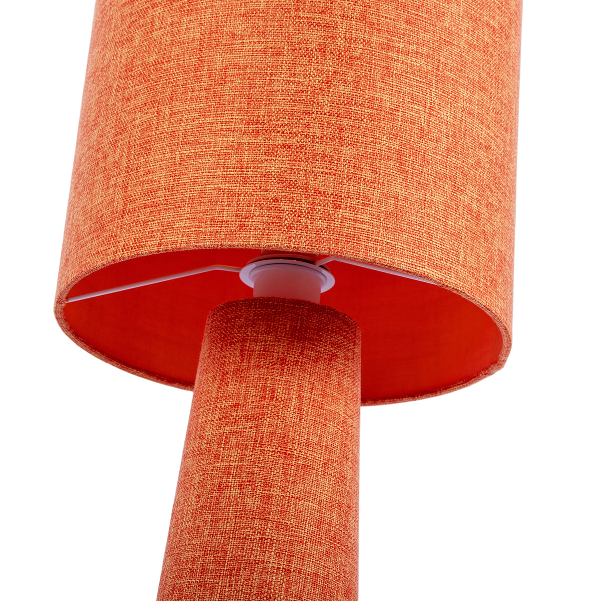 Modern Dusty Orange Linen Fabric Floor Lamp with Drum Shade and Base Image 4