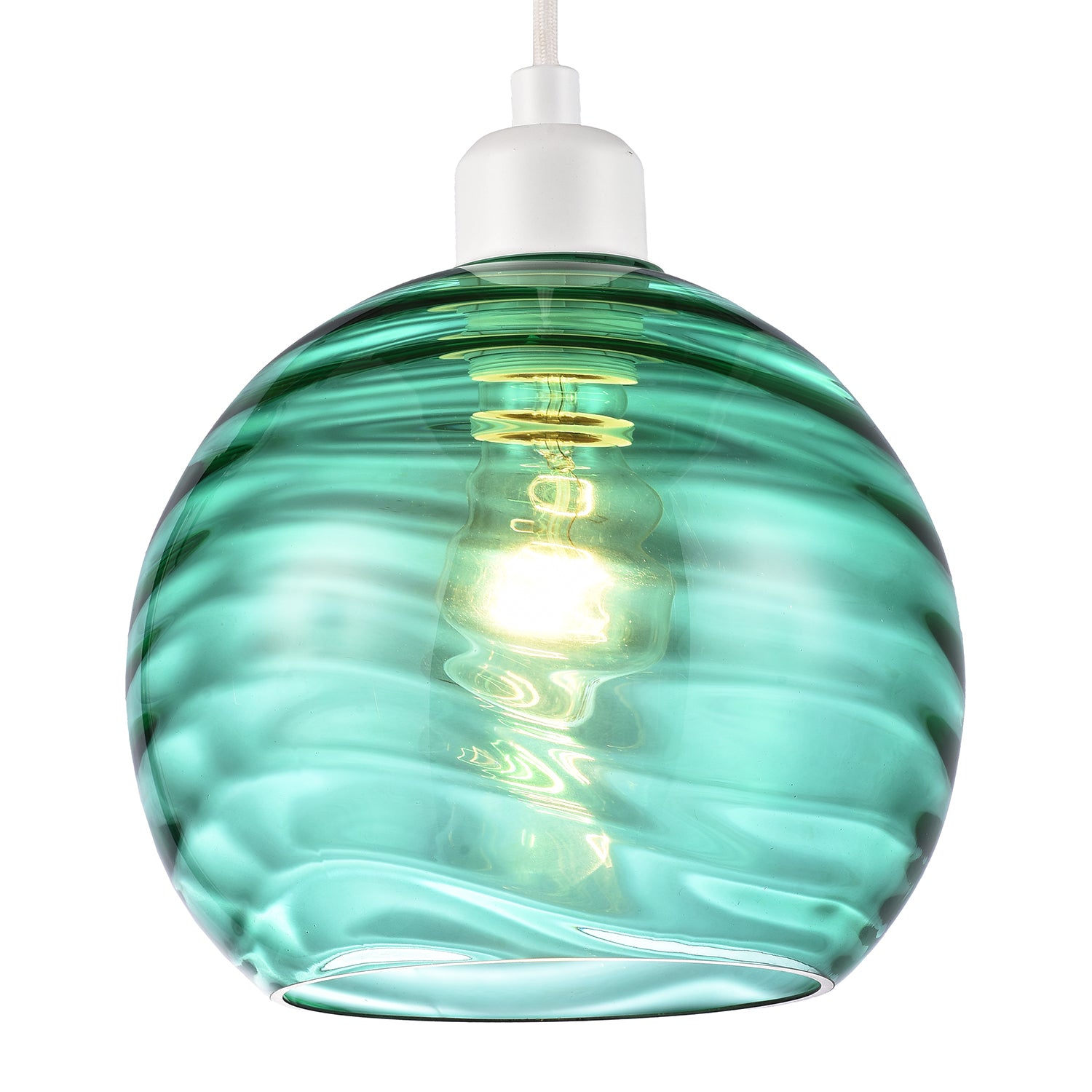 Modern Designer Emerald Green Circular Ribbed Glass Non Electric Pendant Shade Image 3