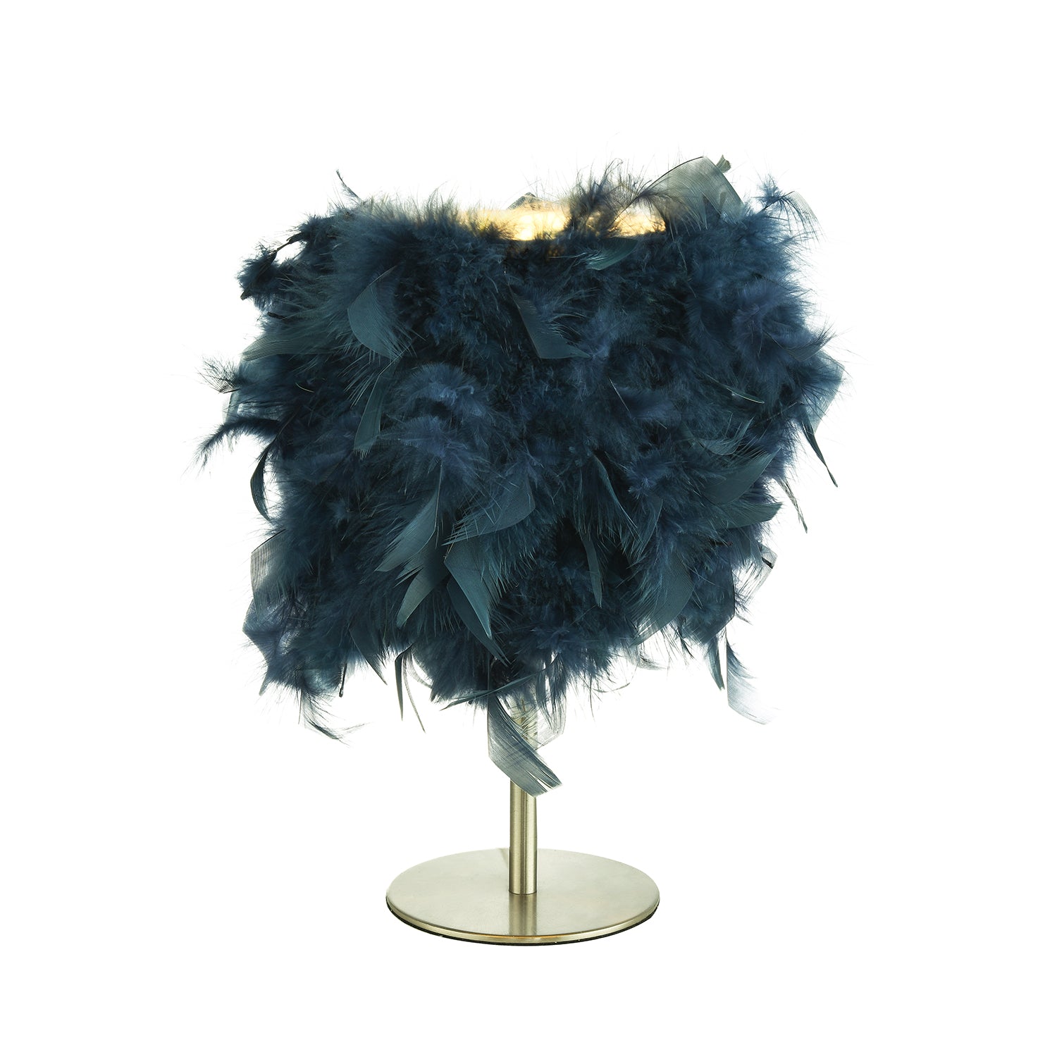 Modern and Chic Real Navy Feather Table Lamp with Satin Nickel Base and Switch Image 2