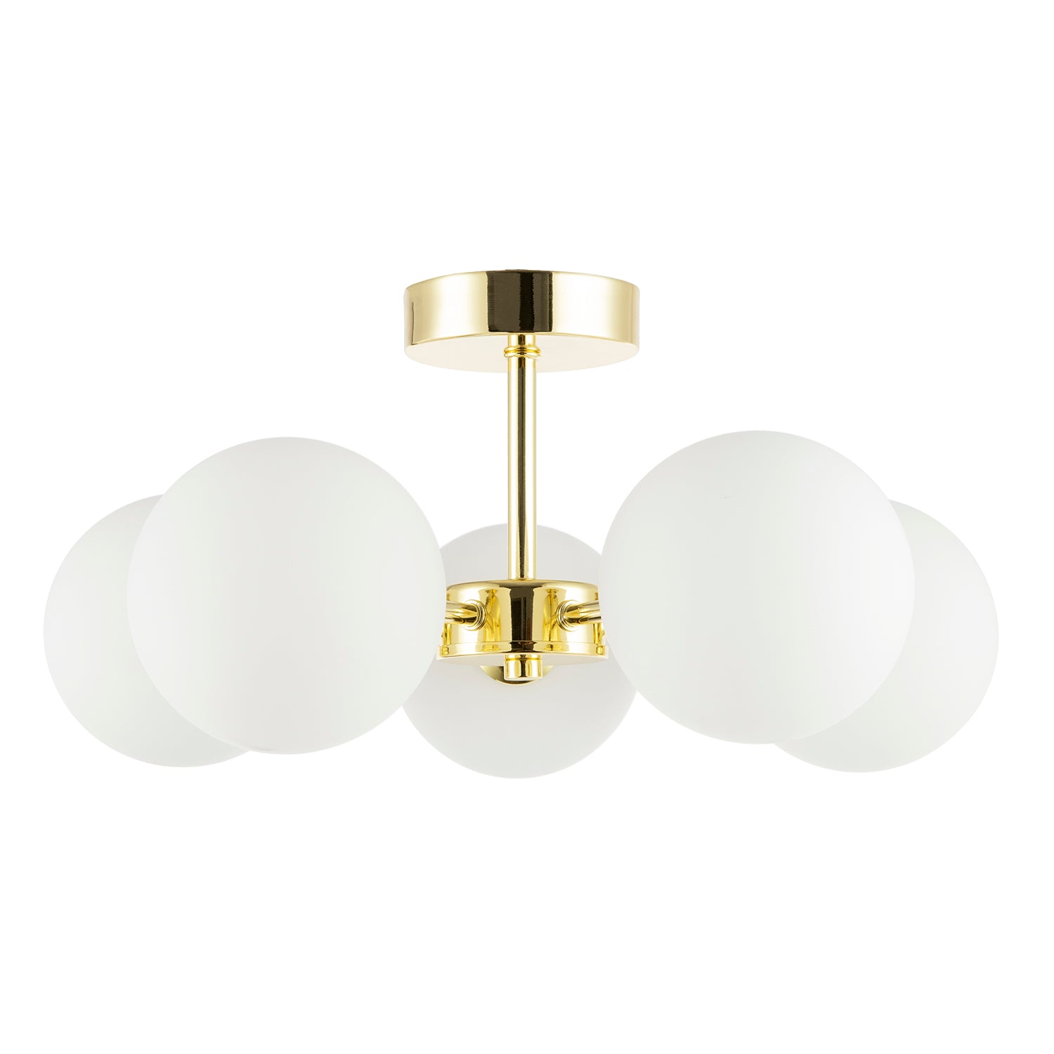 Chic Polished Gold 5-Arm Ceiling Light with White Globe Glass Shades Image 3