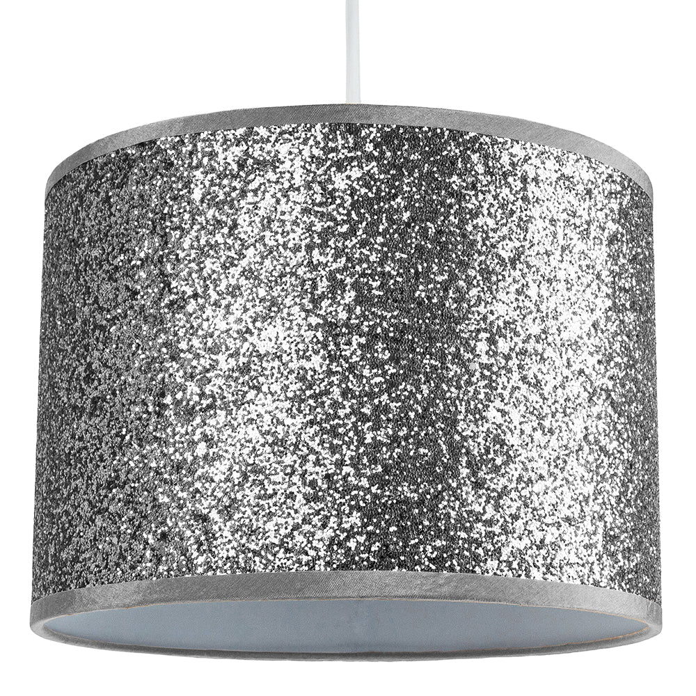 Modern and Designer Bright Silver Glitter Fabric Pendant/Lamp Shade 30cm Wide Image 3