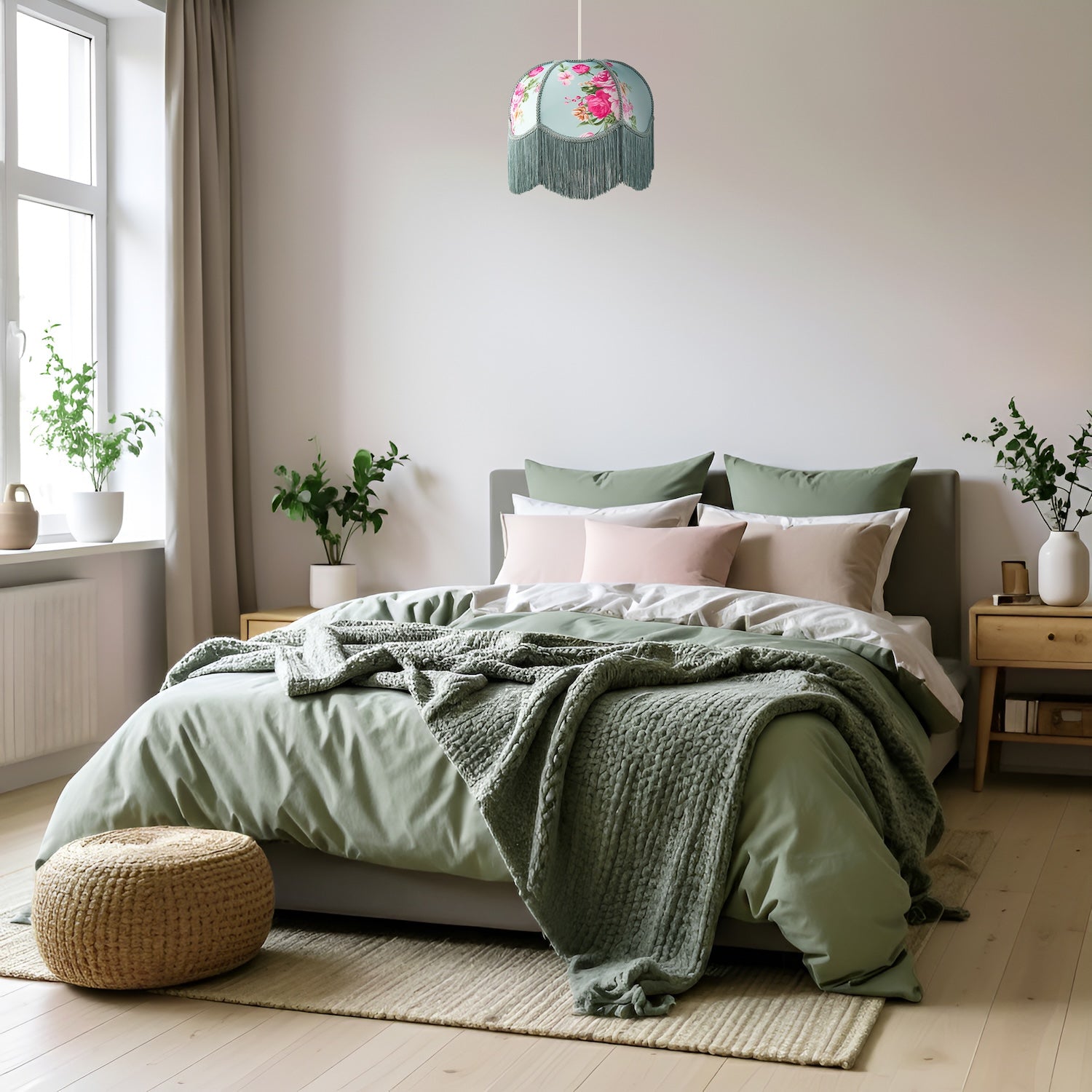 Duck Egg and Pink Rose Victorian Lamp Shade with Embroidered Trims Image 6