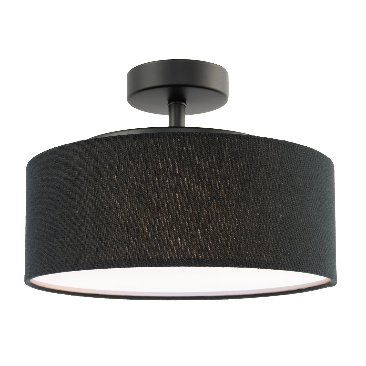 Contemporary Black Linen Fabric Semi Flush Ceiling Light Fixture Image 2