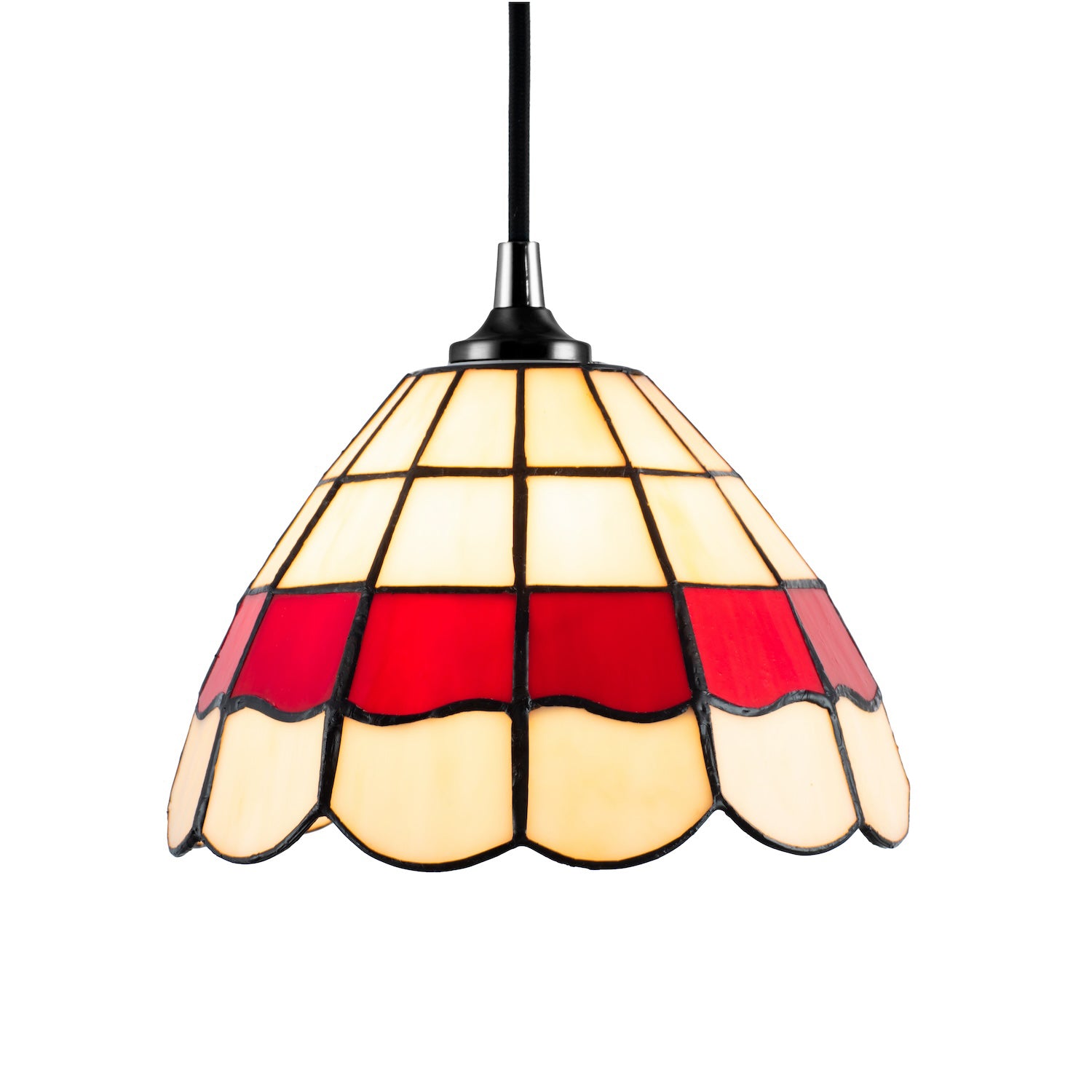 Traditional Red and Amber Stained Glass Tiffany Pendant Lighting Shade Image 2