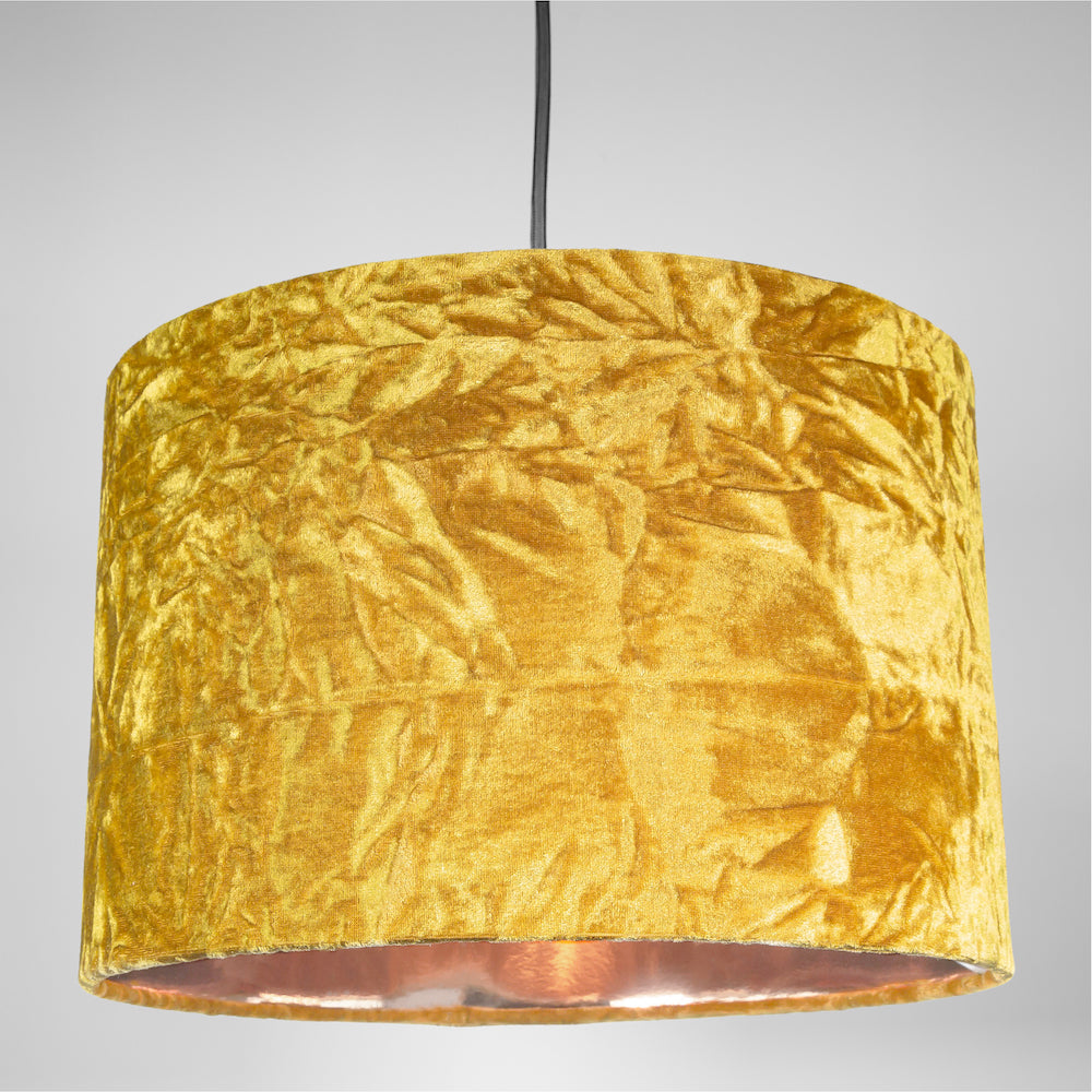 Modern Ochre/Mustard Crushed Velvet 12" Table/Pendant Shade with Copper Inner Image 5