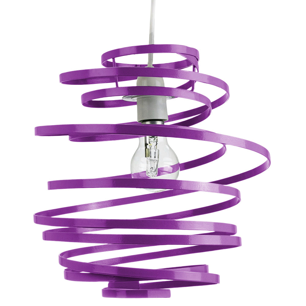 Contemporary Purple Gloss Metal Double Ribbon Spiral Swirl Ceiling Light Pendant Image 1