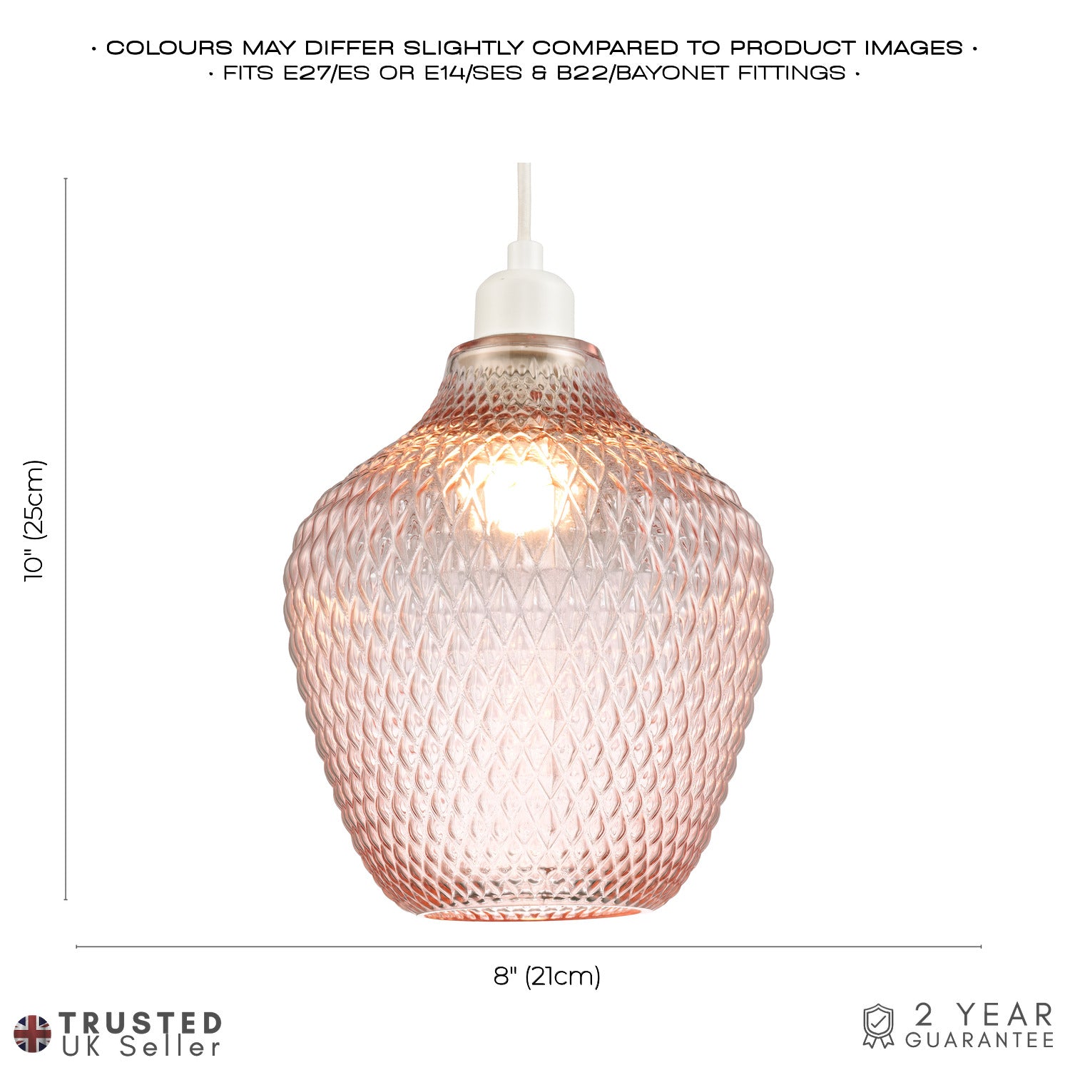 Modern Designer Soft Blush Pink Curvy Diamond Etched Glass Pendant Lamp Shade Image 7