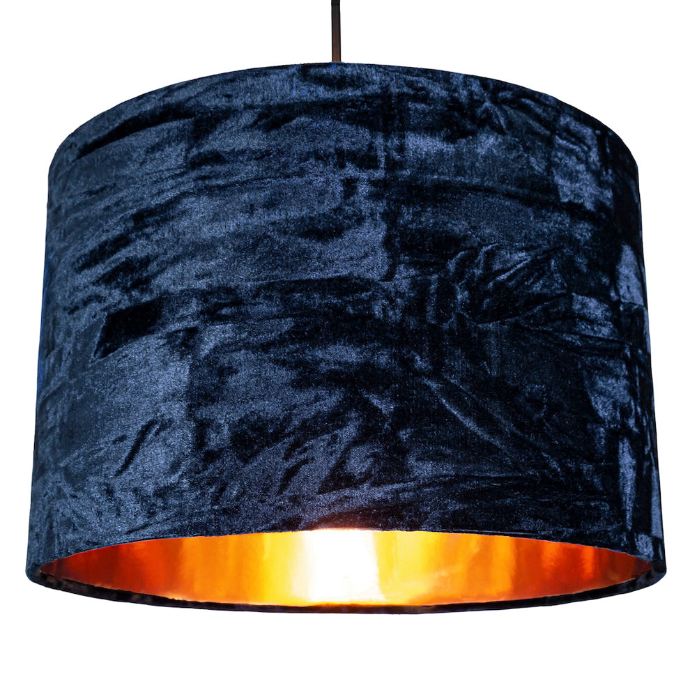 Modern Midnight Blue Crushed Velvet 12" Table/Pendant Shade with Copper Inner Image 5